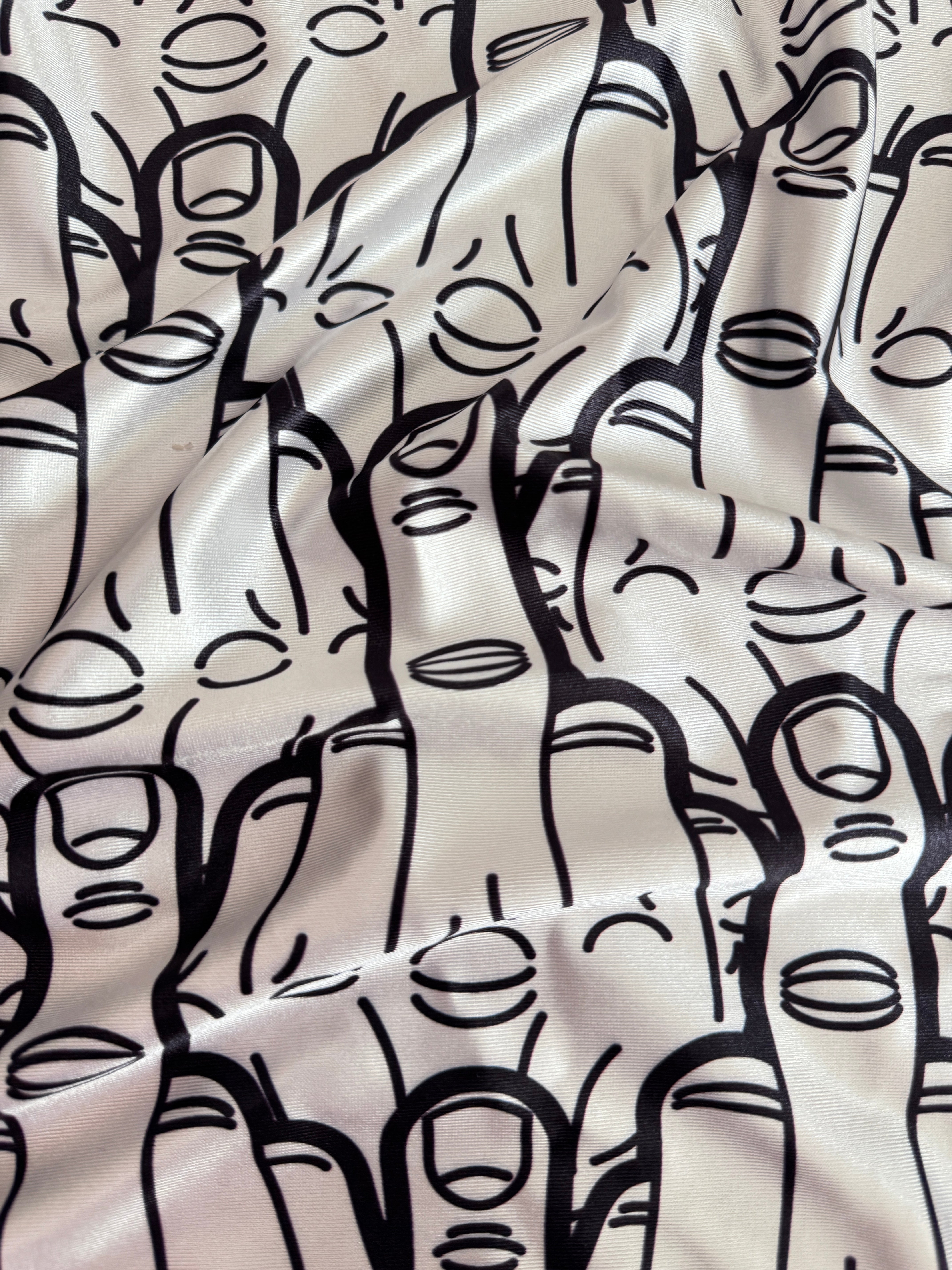 Middle Finger White & Black Nylon Spandex, Kiki Sewing Store, Luxury Fabric, Cheap Fabric Store, Kiki Textiles, Textile by the Yard, Los Angeles Fabrics
