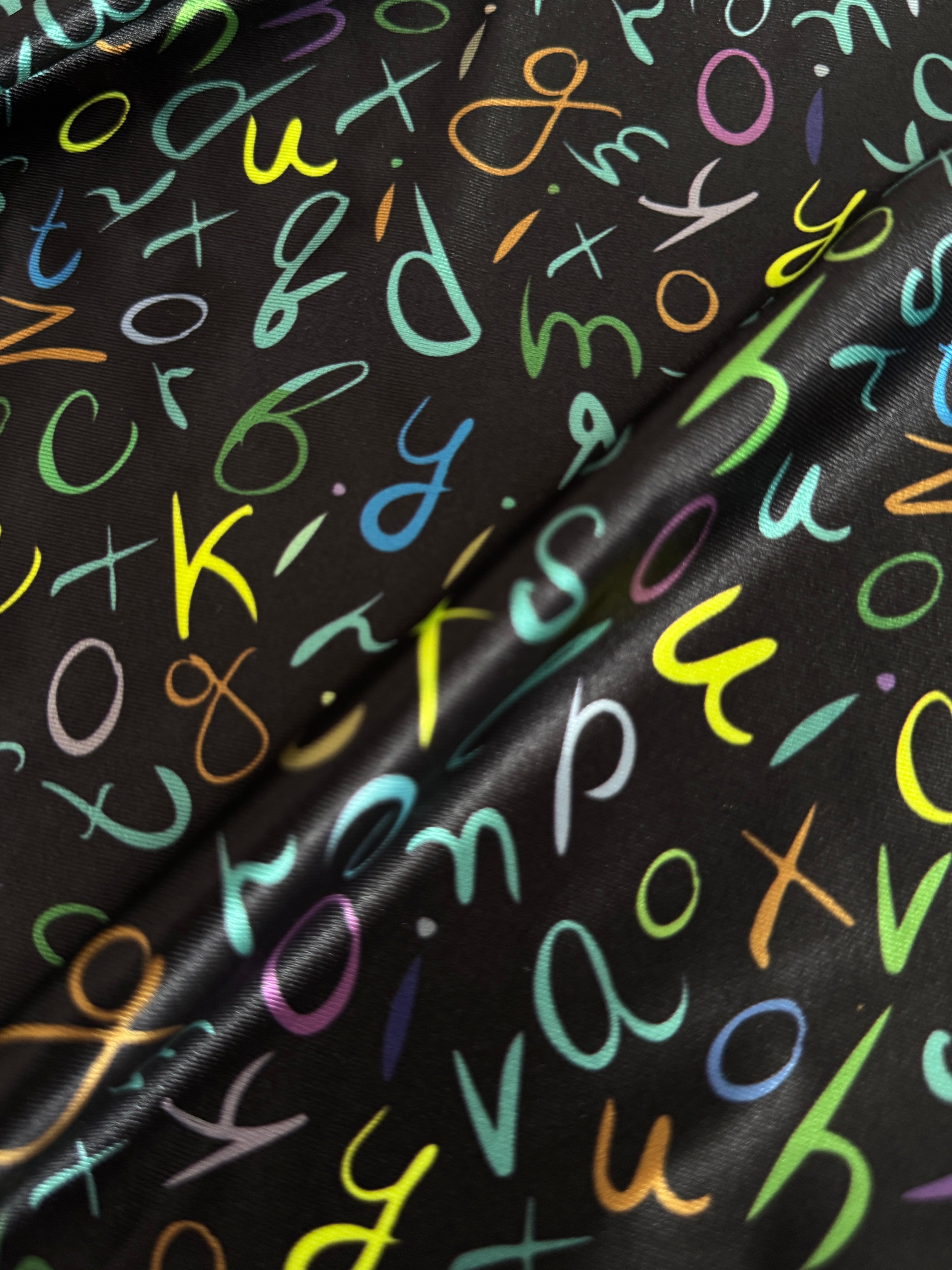 Multicolor Letter Scribble Nylon Spandex, Kiki Sewing Store, Luxury Fabric, Cheap Fabric Store, Kiki Textiles, Textile by the Yard, Los Angeles Fabrics