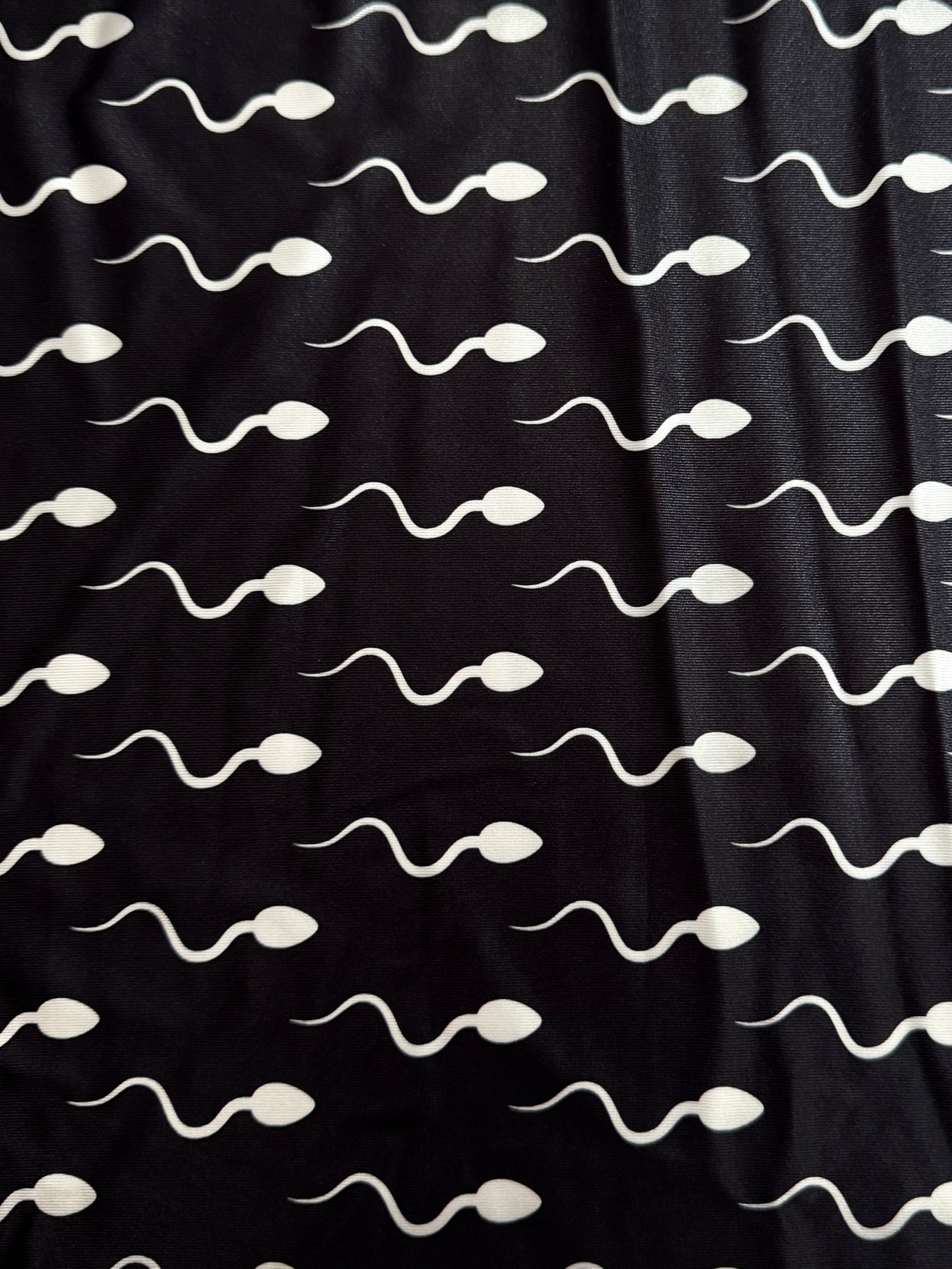 Black Sperm Print Nylon Spandex, Nylon Spandex Print, Printed Spandex Fabric, Stretch Print Fabric, Printed Stretch Fabric, Spandex Print Fabric, Printed Fabric Stretch