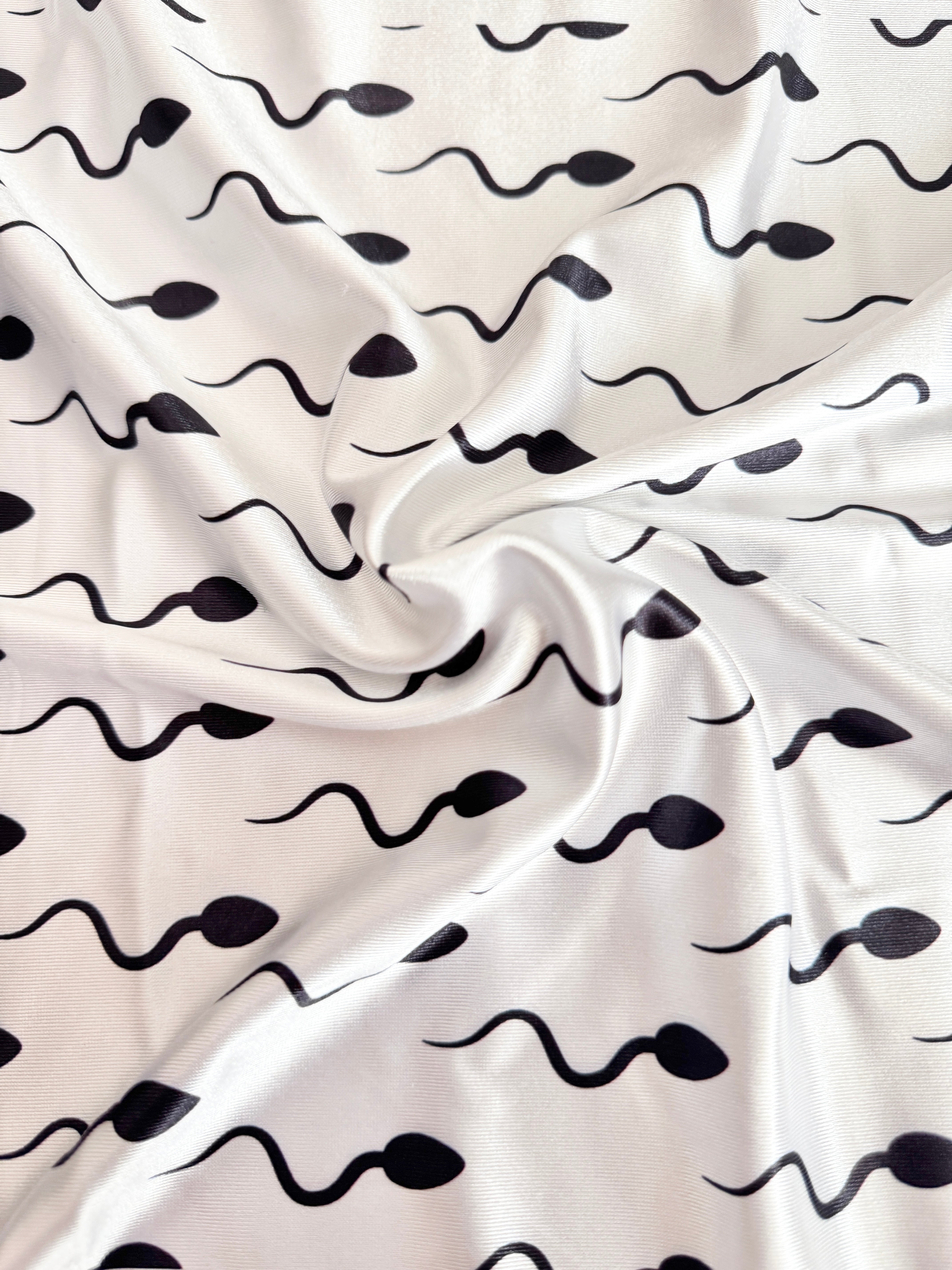 White Sperm Print Nylon Spandex, Kiki Sewing Store, Luxury Fabric, Cheap Fabric Store, Kiki Textiles, Textile by the Yard, Los Angeles Fabrics