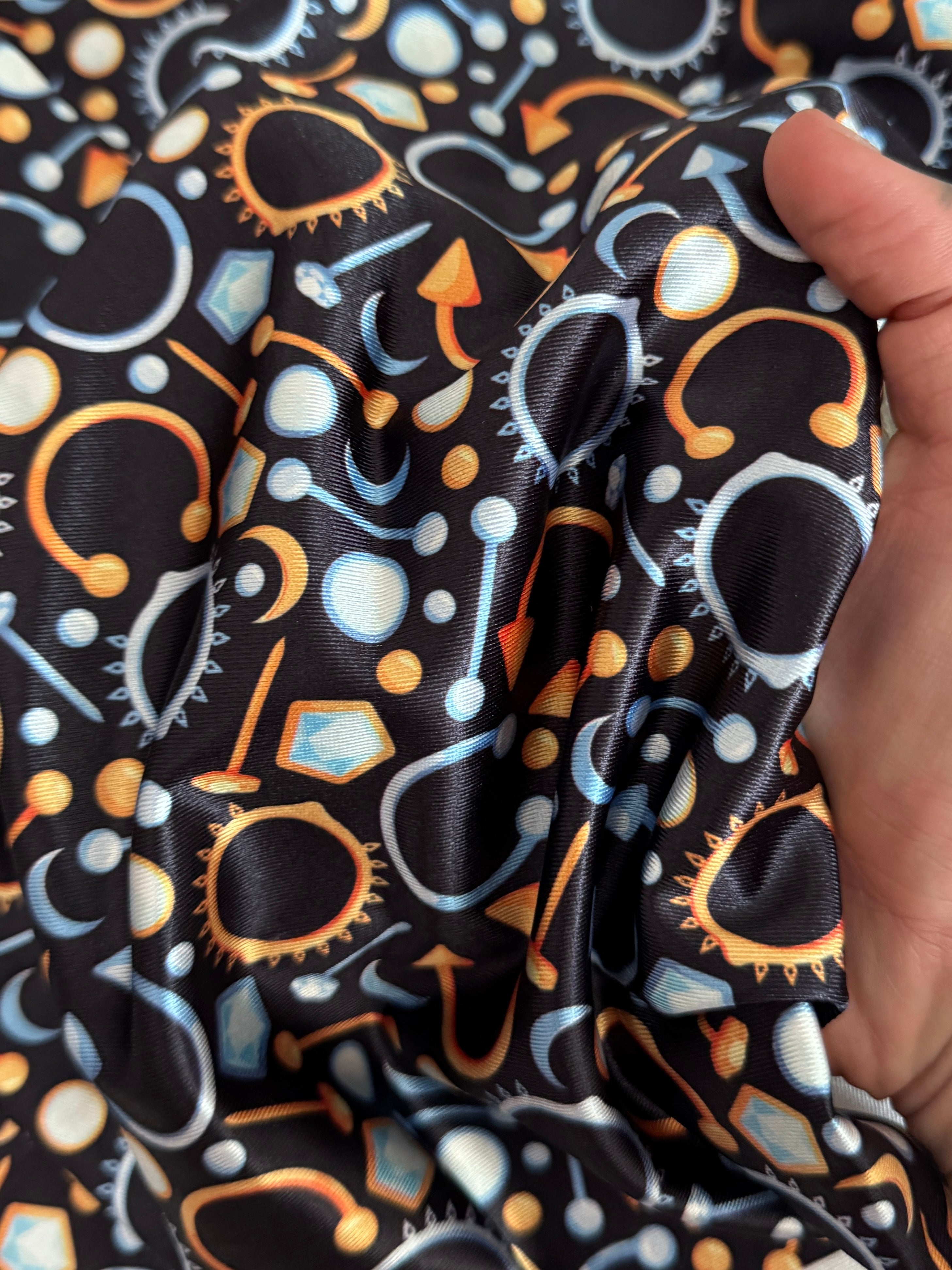 Black Abstract Piercing Print Nylon Spandex, Kiki Sewing Store, Luxury Fabric, Cheap Fabric Store, Kiki Textiles, Textile by the Yard, Los Angeles Fabrics