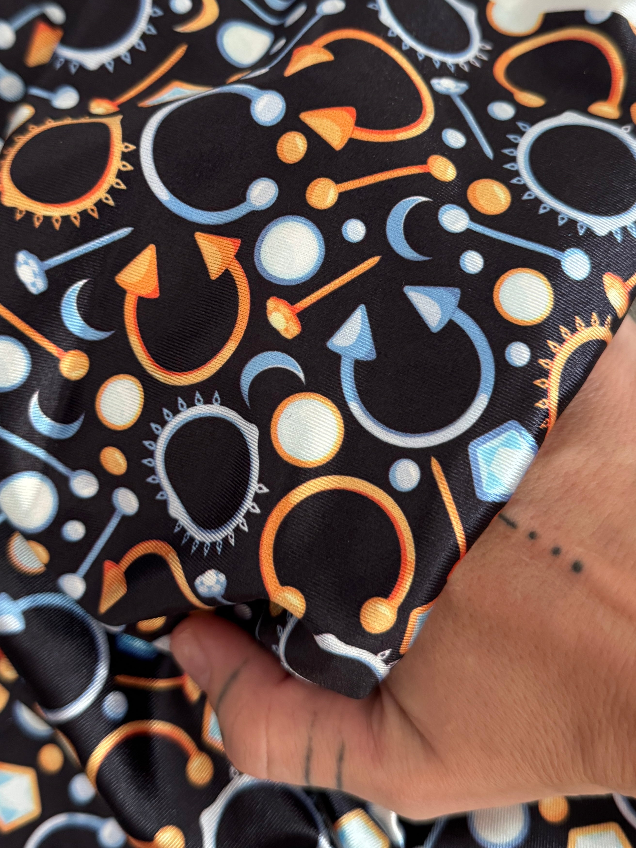Black Abstract Piercing Print Nylon Spandex, Kiki Sewing Store, Luxury Fabric, Cheap Fabric Store, Kiki Textiles, Textile by the Yard, Los Angeles Fabrics