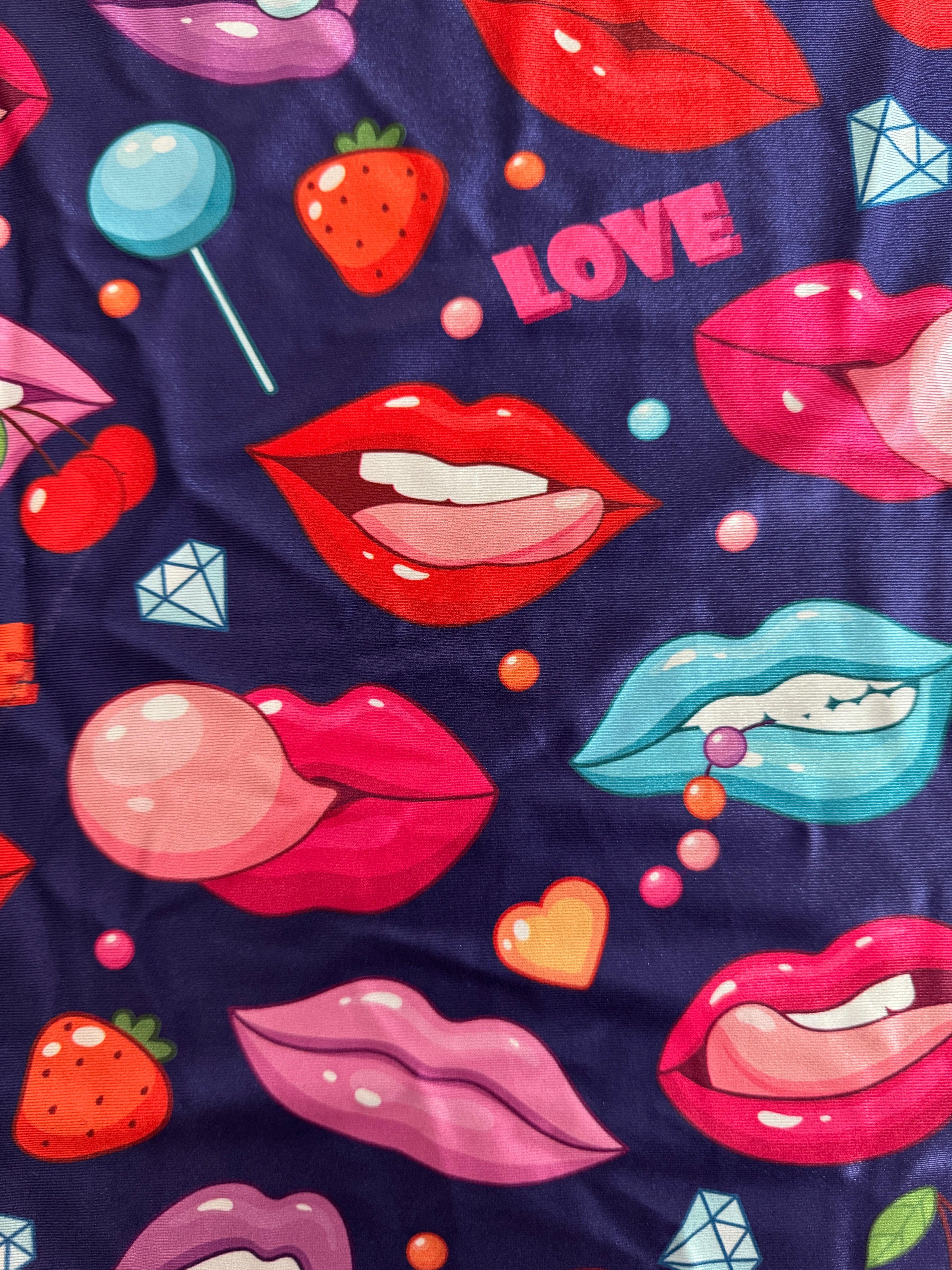 Lips & Candy Nylon Spandex, Nylon Spandex Print, Printed Spandex Fabric, Stretch Print Fabric, Printed Stretch Fabric, Spandex Print Fabric, Printed Fabric Stretch