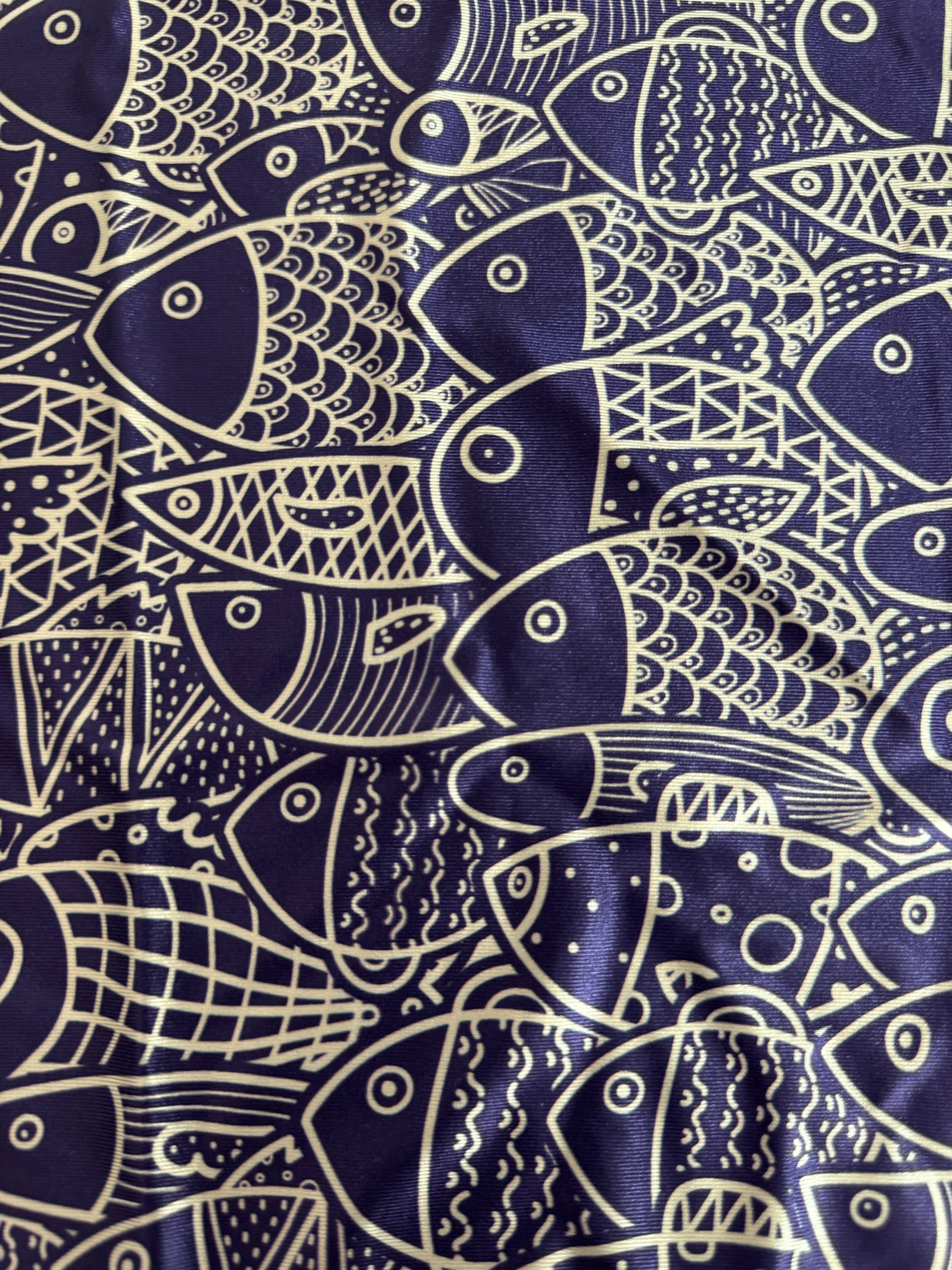 Navy Abstract Fish Print Nylon Spandex, Nylon Spandex Print, Printed Spandex Fabric, Stretch Print Fabric, Printed Stretch Fabric, Spandex Print Fabric, Printed Fabric Stretch