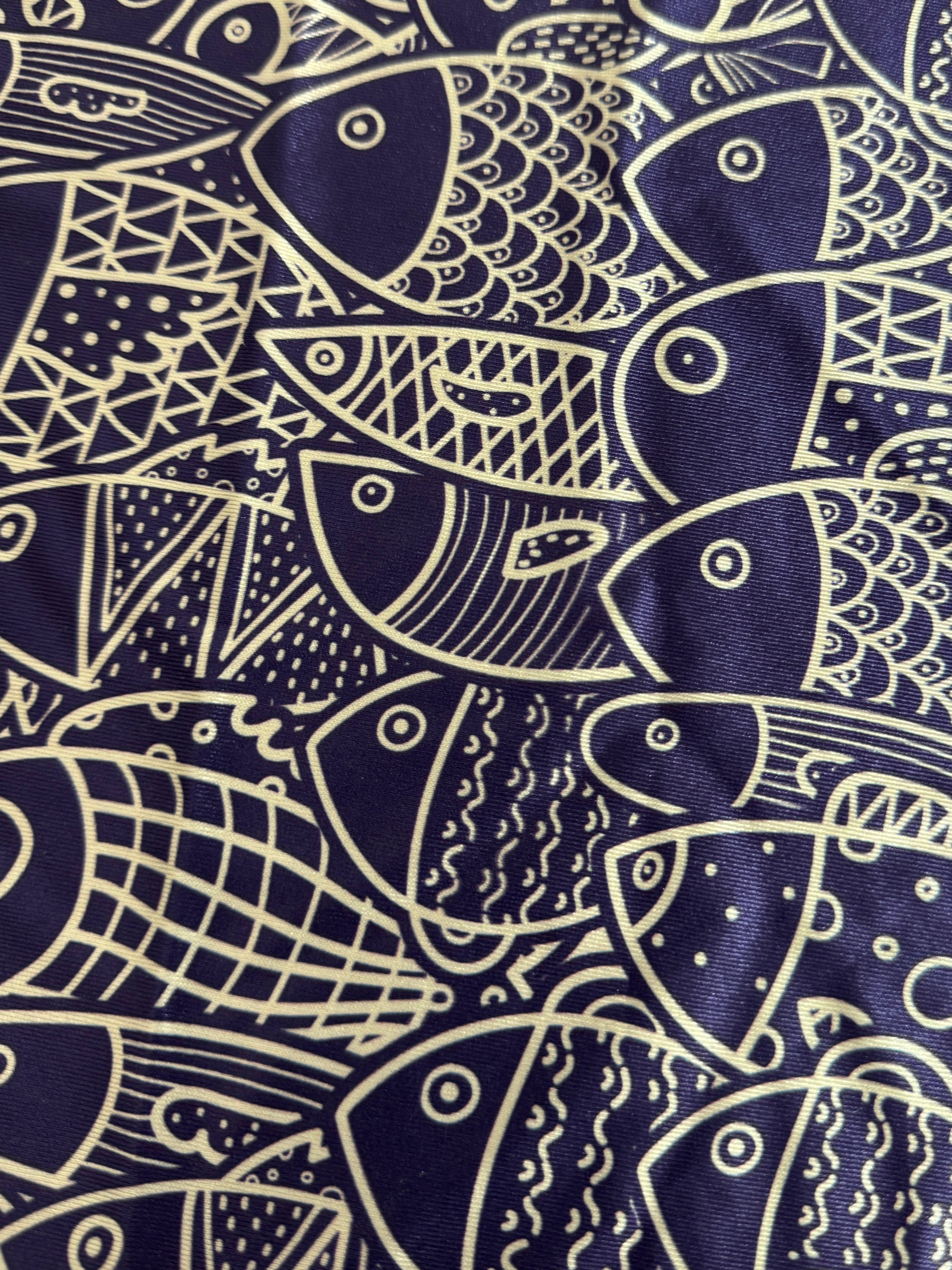 Navy Abstract Fish Print Nylon Spandex, Kiki Sewing Store, Luxury Fabric, Cheap Fabric Store, Kiki Textiles, Textile by the Yard, Los Angeles Fabrics