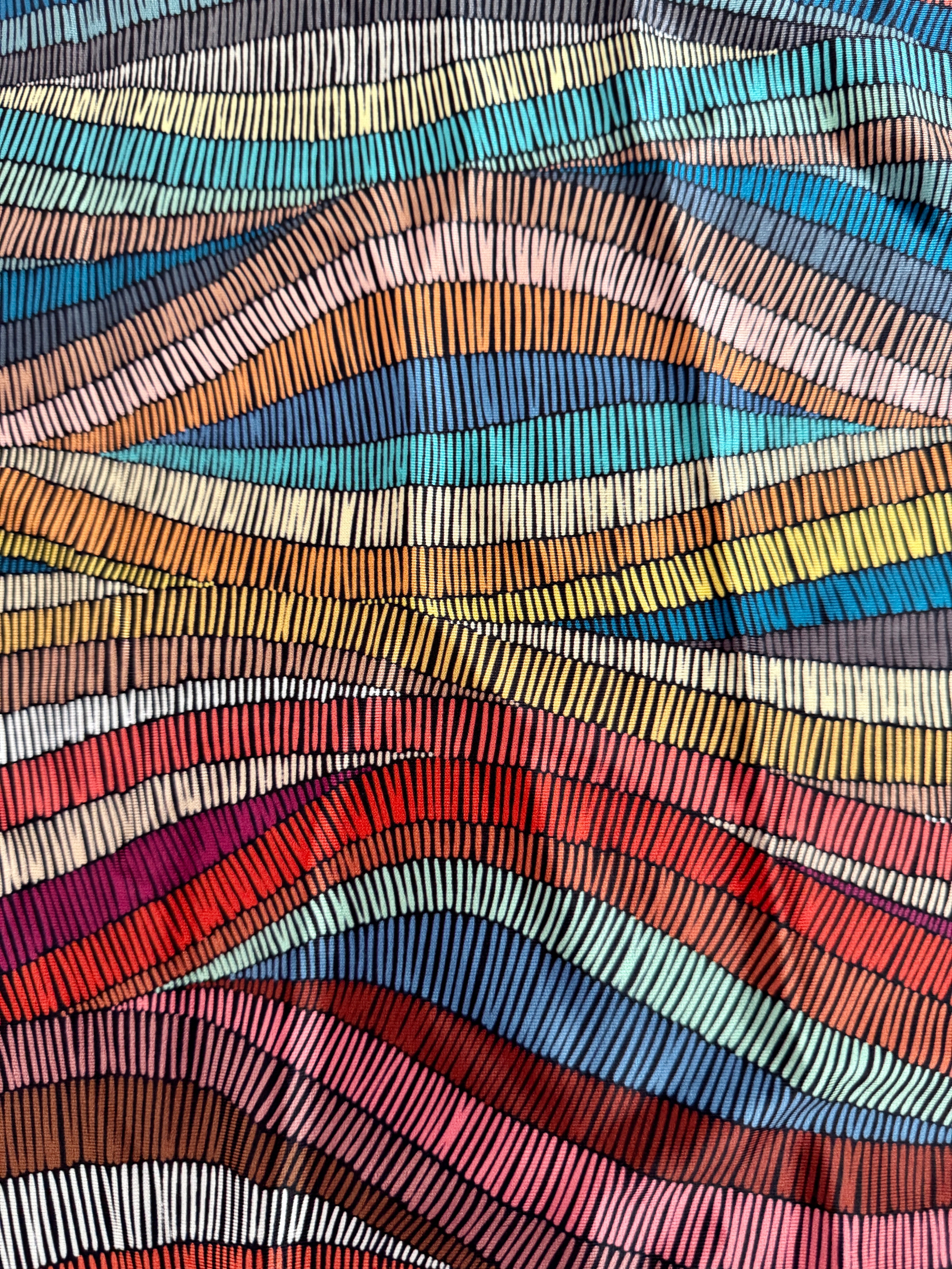 Abstract Colorful Wave Lines Nylon Spandex, Kiki Sewing Store, Luxury Fabric, Cheap Fabric Store, Kiki Textiles, Textile by the Yard, Los Angeles Fabrics