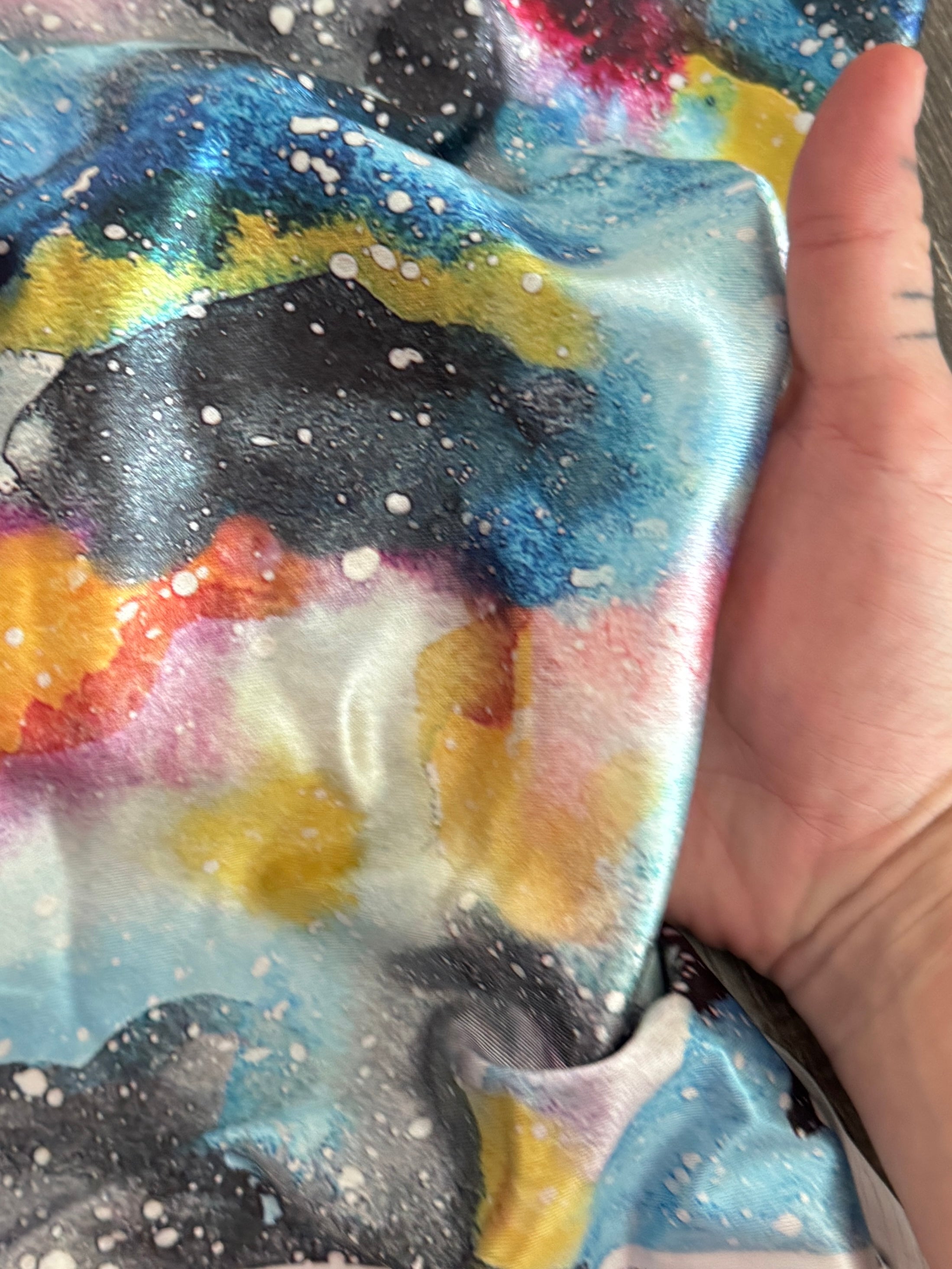 Watercolor Galaxy Splash Nylon Spandex, Kiki Sewing Store, Luxury Fabric, Cheap Fabric Store, Kiki Textiles, Textile by the Yard, Los Angeles Fabrics