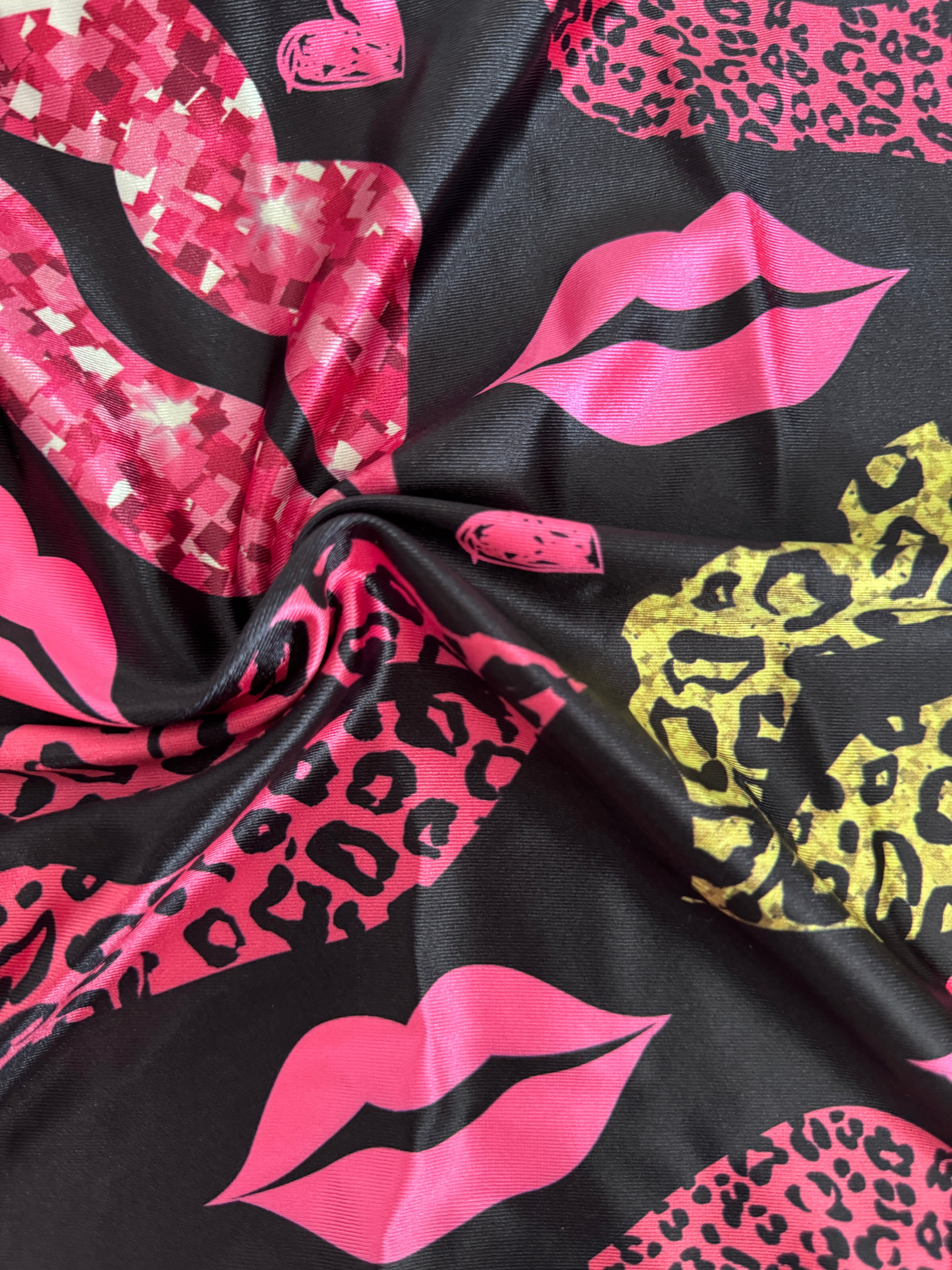 Pink Lips Nylon Spandex, Nylon Spandex Print, Printed Spandex Fabric, Stretch Print Fabric, Printed Stretch Fabric, Spandex Print Fabric, Printed Fabric Stretch