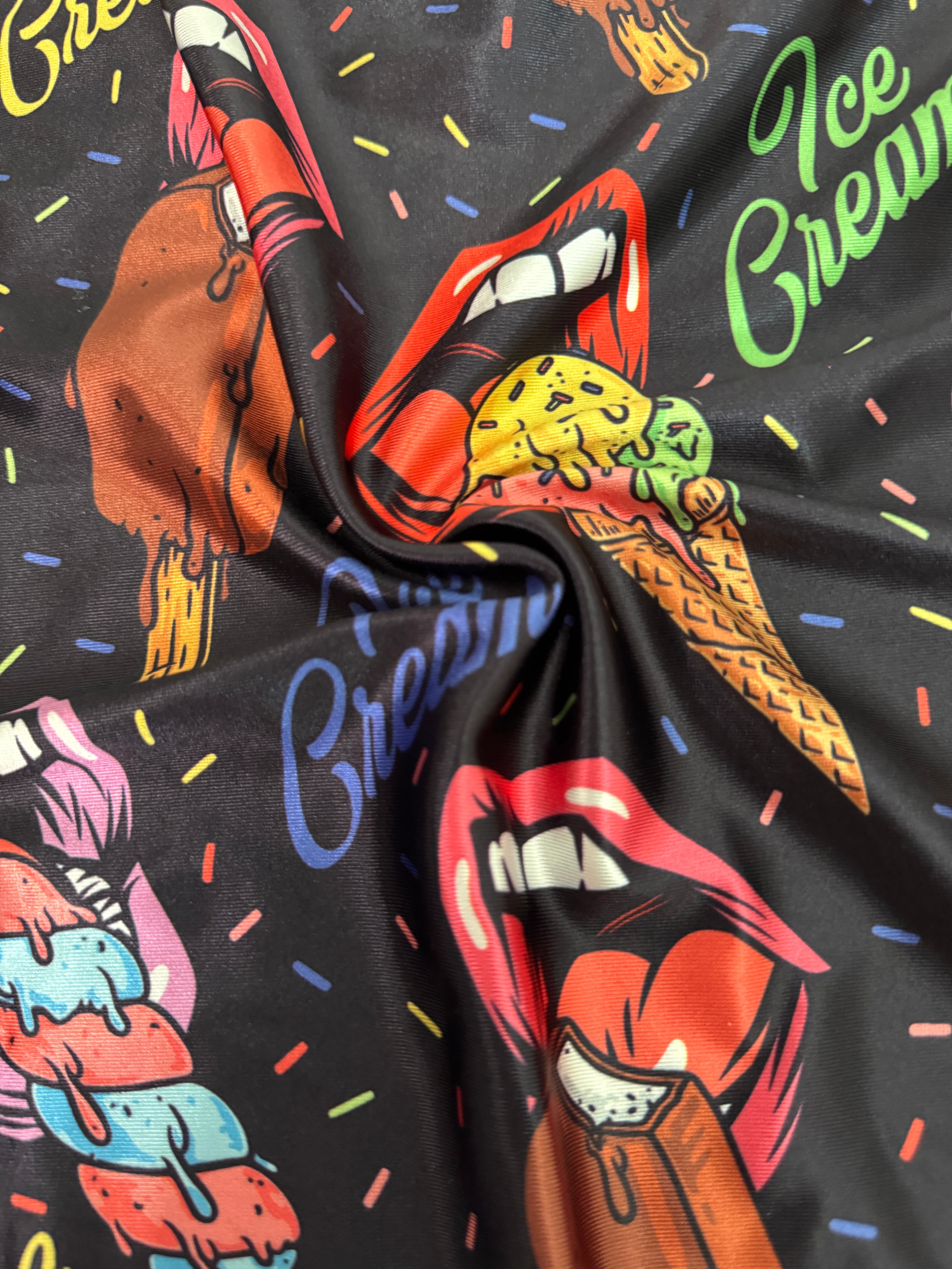 Sugar Rush Lips Pop Art Nylon Spandex, Kiki Sewing Store, Luxury Fabric, Cheap Fabric Store, Kiki Textiles, Textile by the Yard, Los Angeles Fabrics