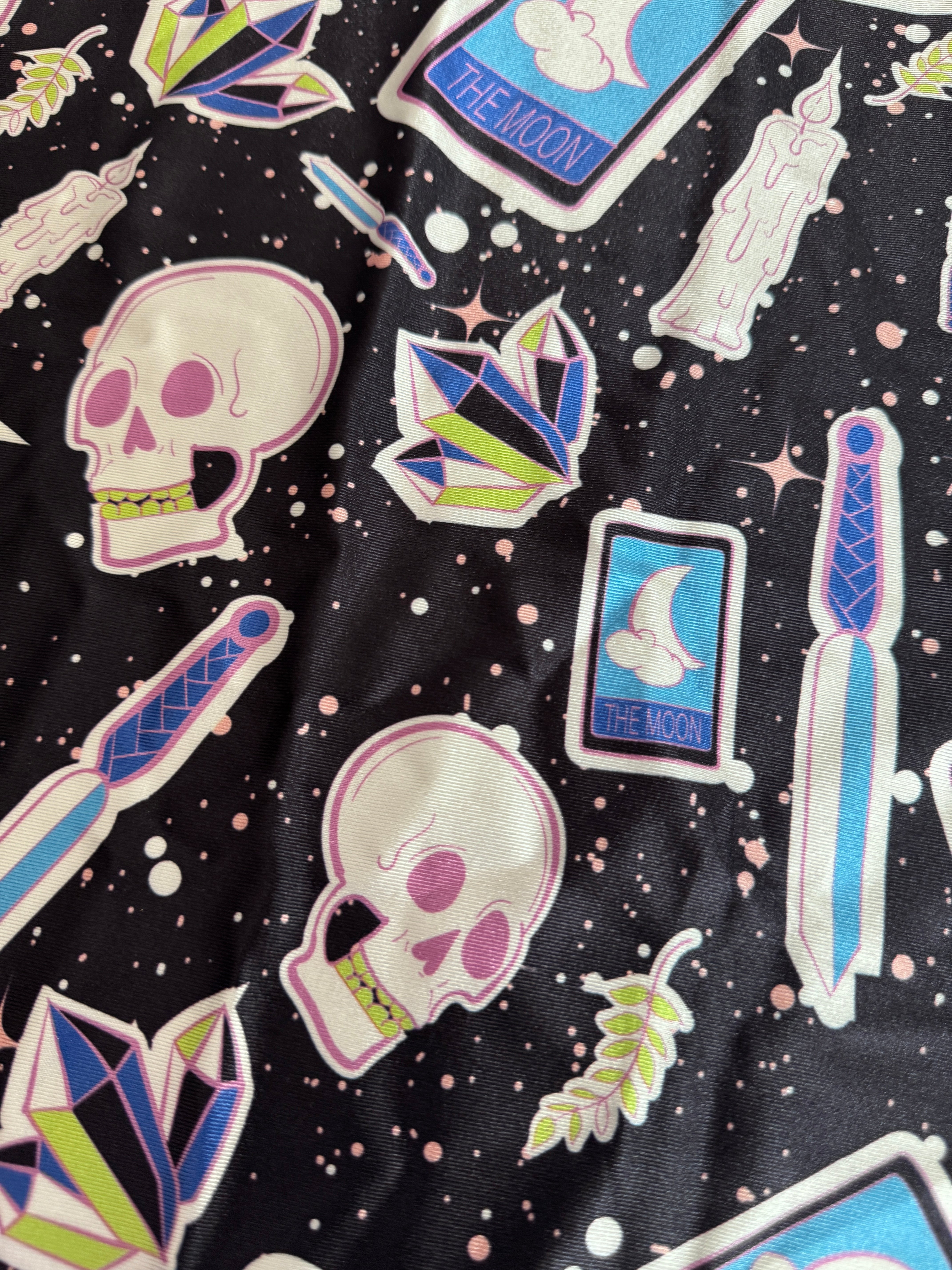 Skull Tarot Print Nylon Spandex, Kiki Sewing Store, Luxury Fabric, Cheap Fabric Store, Kiki Textiles, Textile by the Yard, Los Angeles Fabrics
