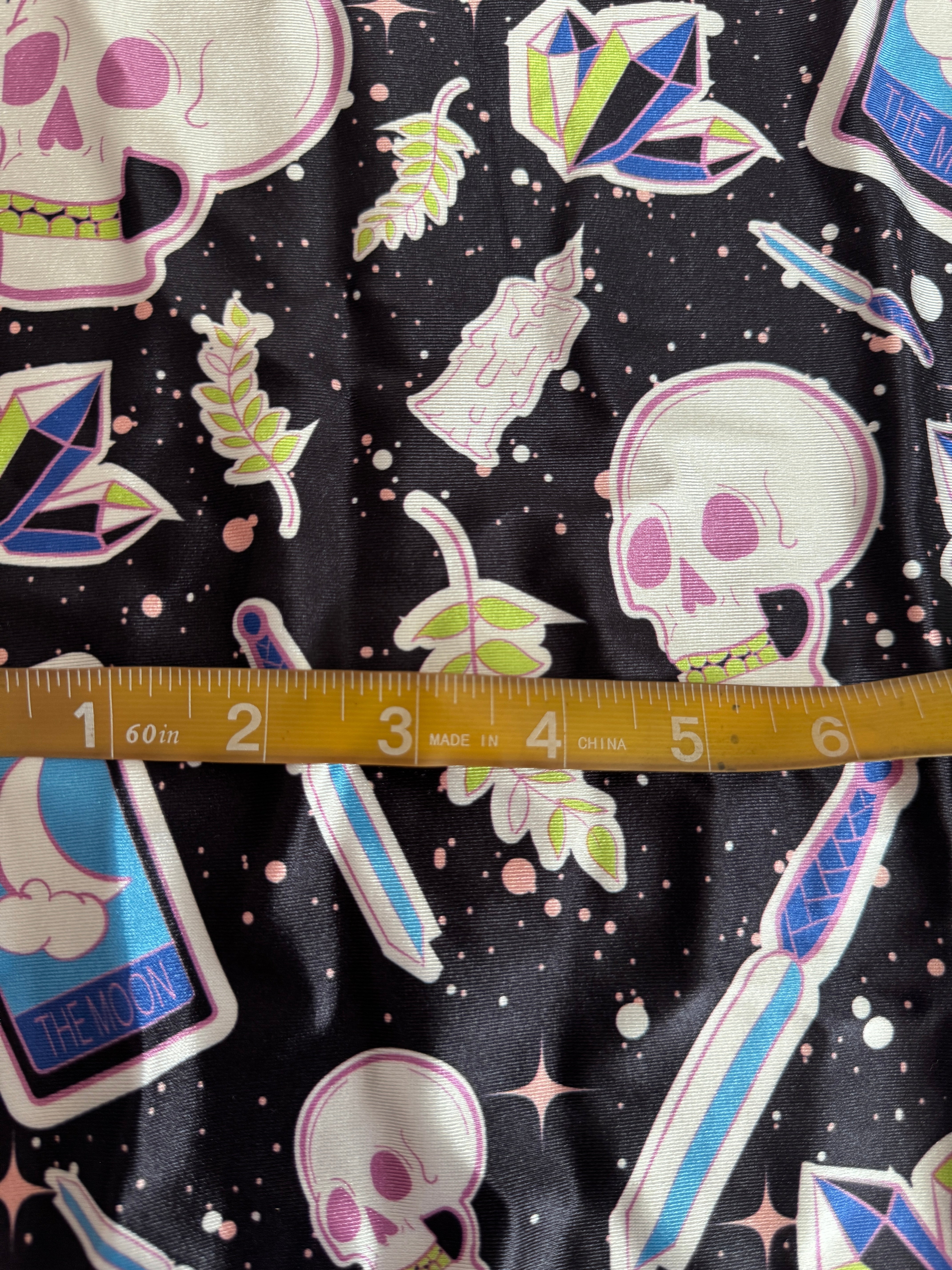 Skull Tarot Print Nylon Spandex, Kiki Sewing Store, Luxury Fabric, Cheap Fabric Store, Kiki Textiles, Textile by the Yard, Los Angeles Fabrics