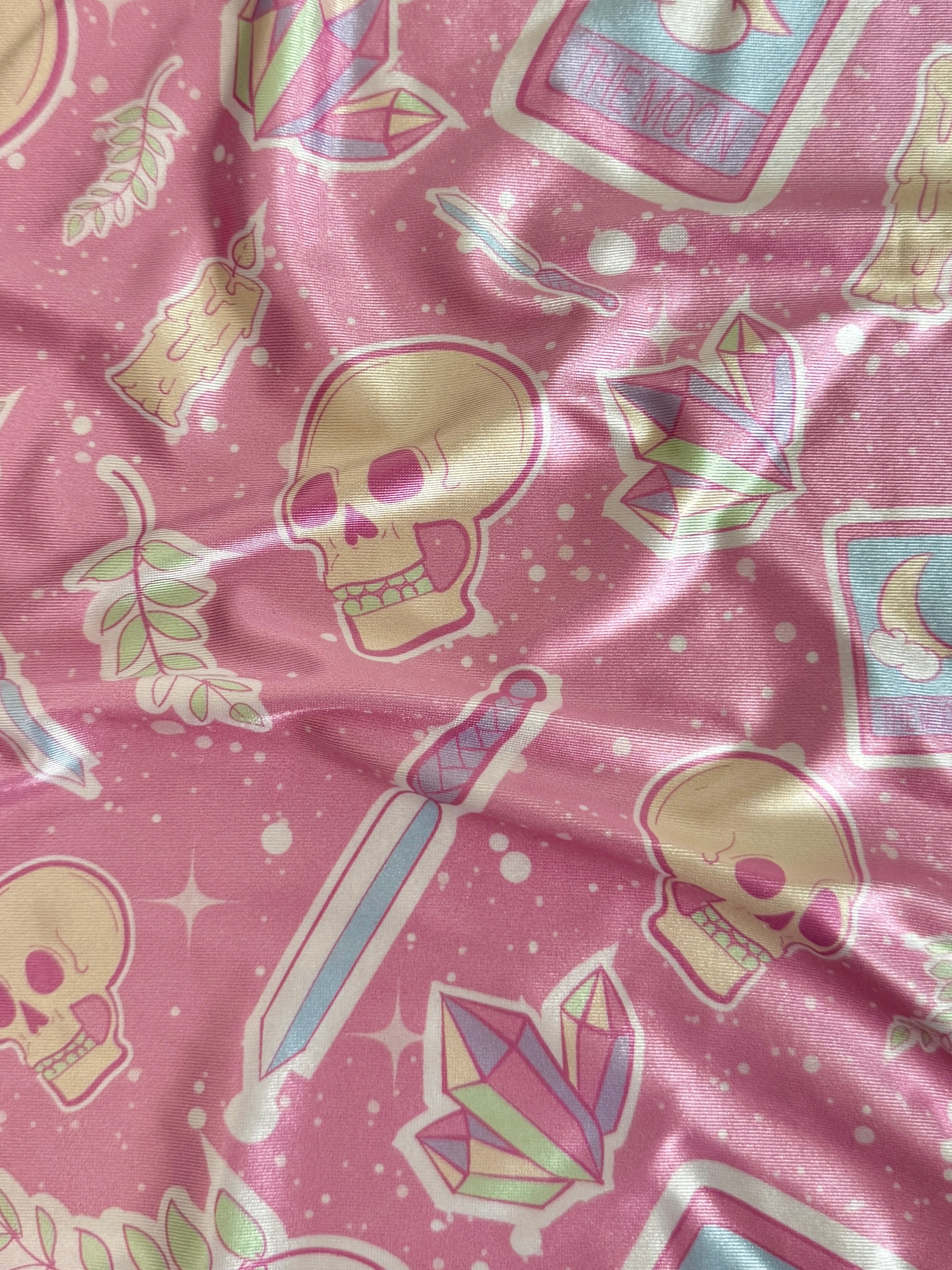 Blush Skull Tarot Print Nylon Spandex, Kiki Sewing Store, Luxury Fabric, Cheap Fabric Store, Kiki Textiles, Textile by the Yard, Los Angeles Fabrics