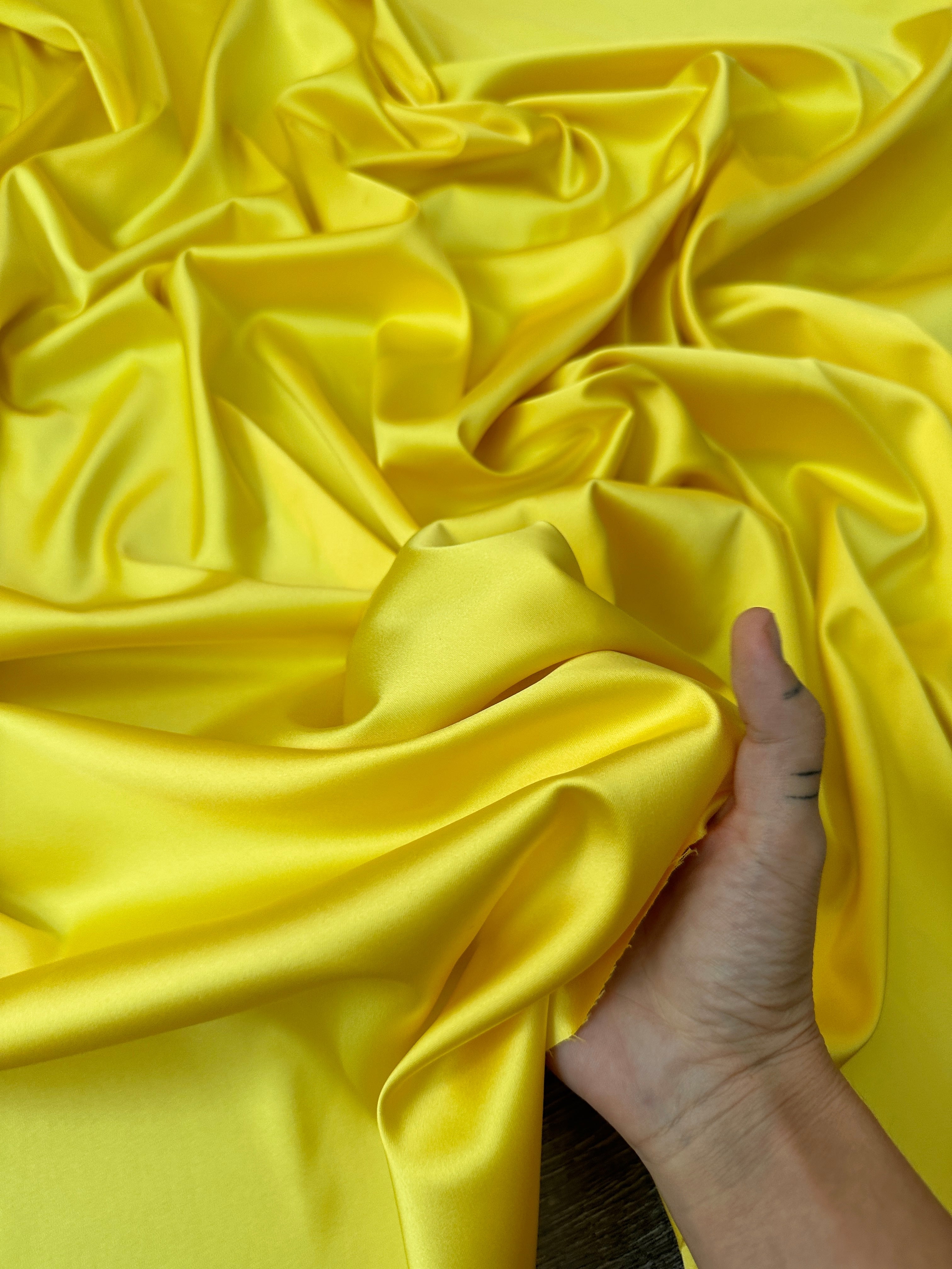  yellow stretch crepe back satin, light yellow stretch crepe back satin, dark yellow stretch crepe back satin, premium stretch crepe back satin, satin for bride, satin for woman, satin in low price, cheap satin, satin on sale