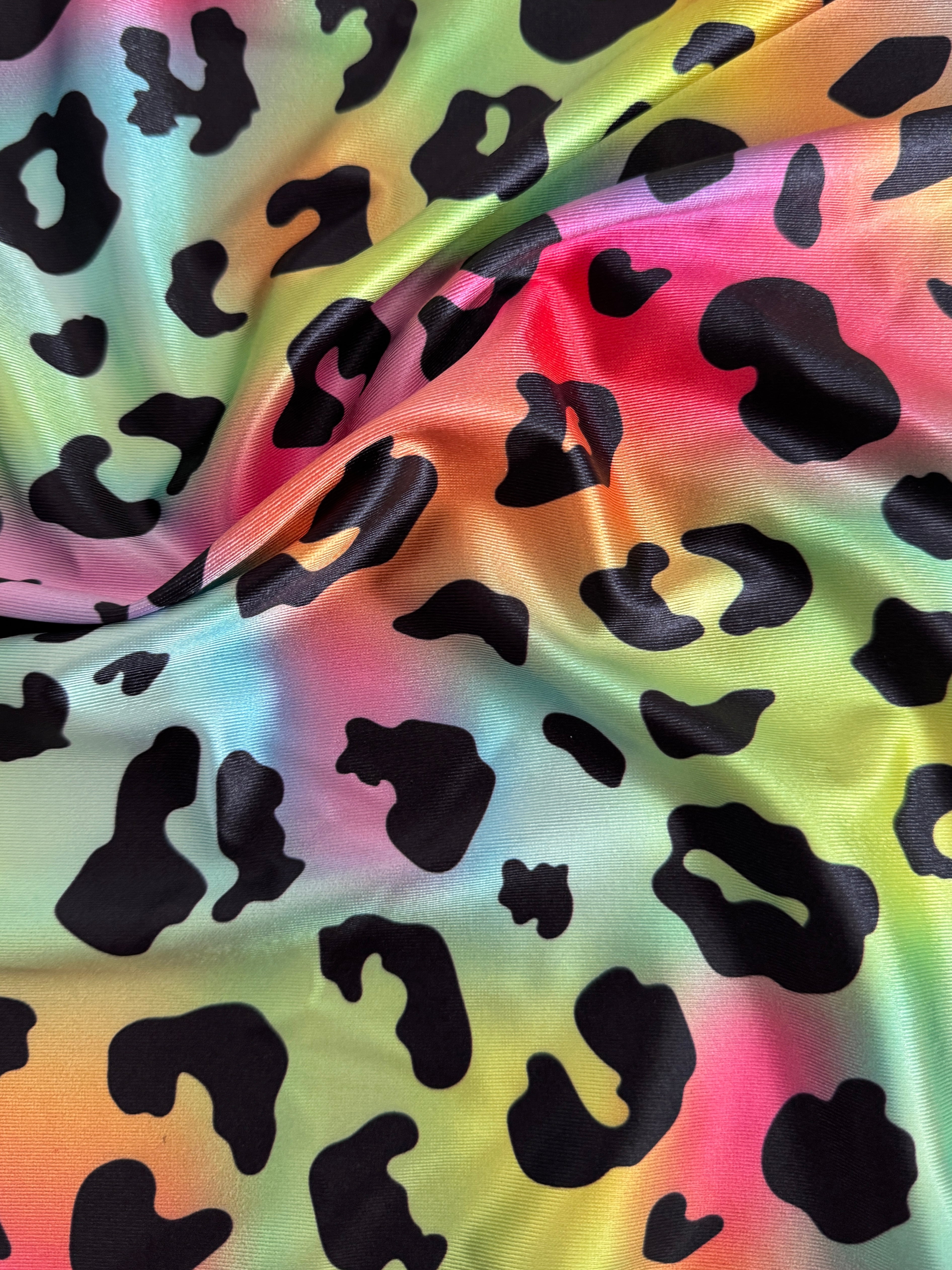 Rainbow Leopard Print Nylon Spandex, Nylon Spandex Print, Printed Spandex Fabric, Stretch Print Fabric, Printed Stretch Fabric, Spandex Print Fabric, Printed Fabric Stretch
