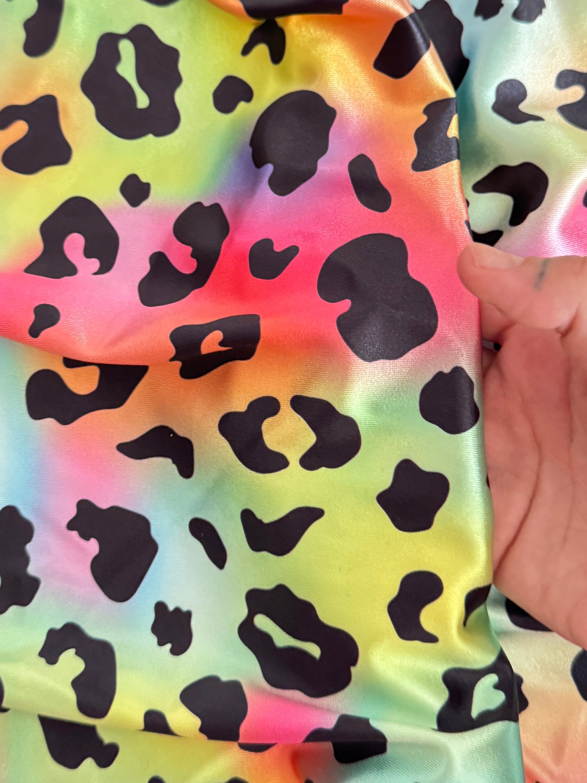 Rainbow Leopard Print Nylon Spandex, Nylon Spandex Print, Printed Spandex Fabric, Stretch Print Fabric, Printed Stretch Fabric, Spandex Print Fabric, Printed Fabric Stretch