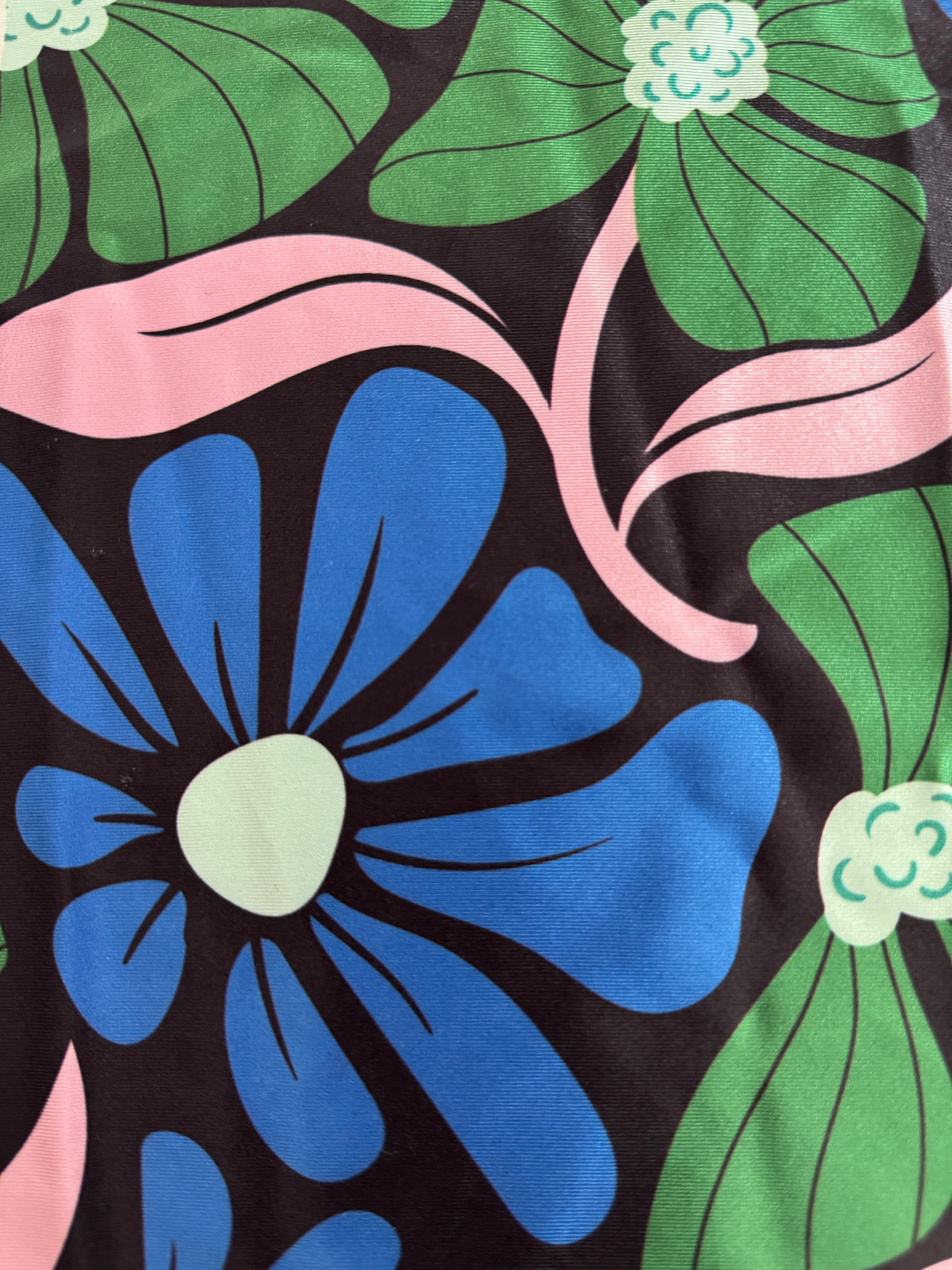 Blue Retro Blossom Flowers Nylon Spandex, Nylon Spandex Print, Printed Spandex Fabric, Stretch Print Fabric, Printed Stretch Fabric, Spandex Print Fabric, Printed Fabric Stretch