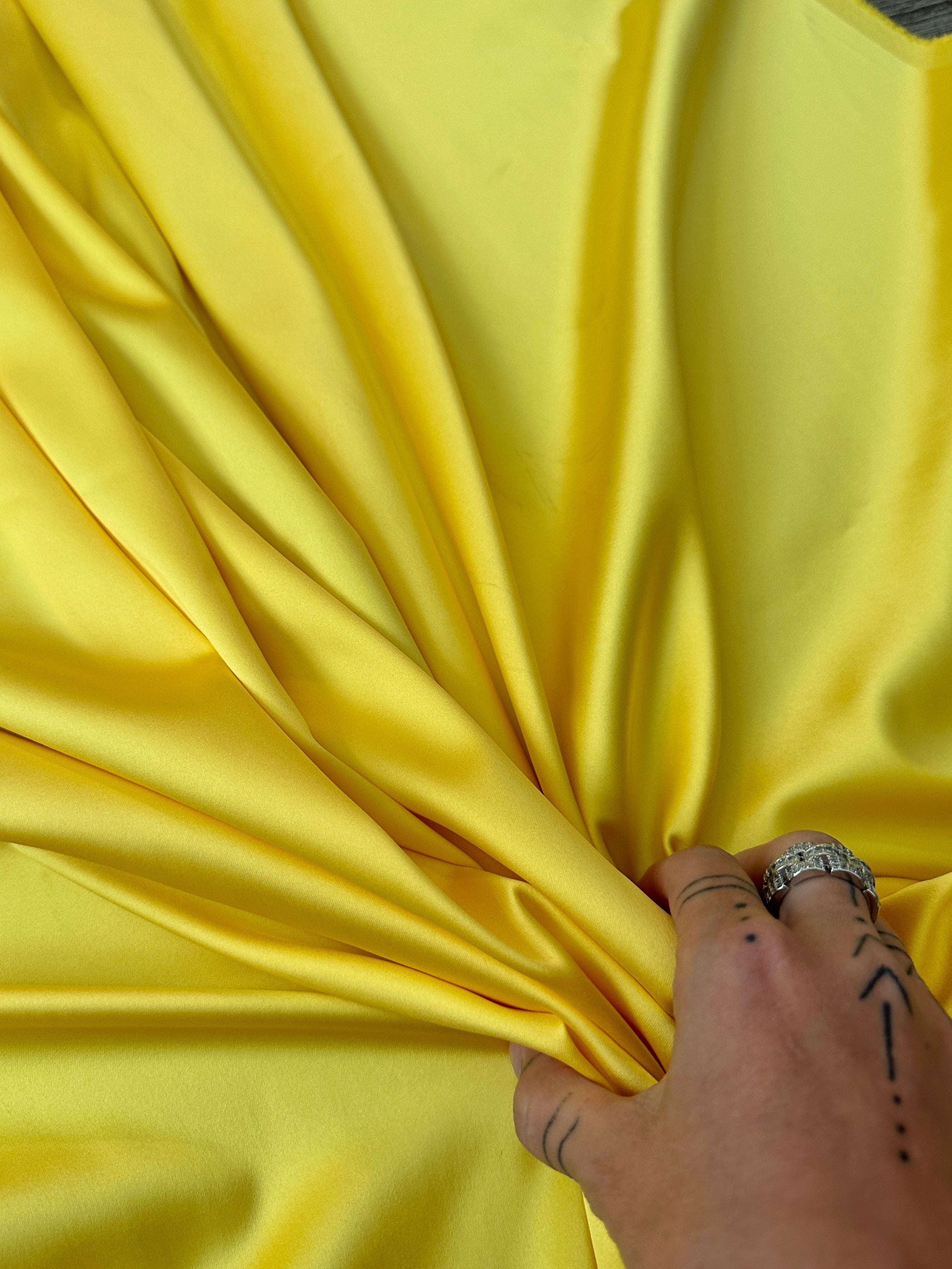  yellow stretch crepe back satin, light yellow stretch crepe back satin, dark yellow stretch crepe back satin, premium stretch crepe back satin, satin for bride, satin for woman, satin in low price, cheap satin, satin on sale