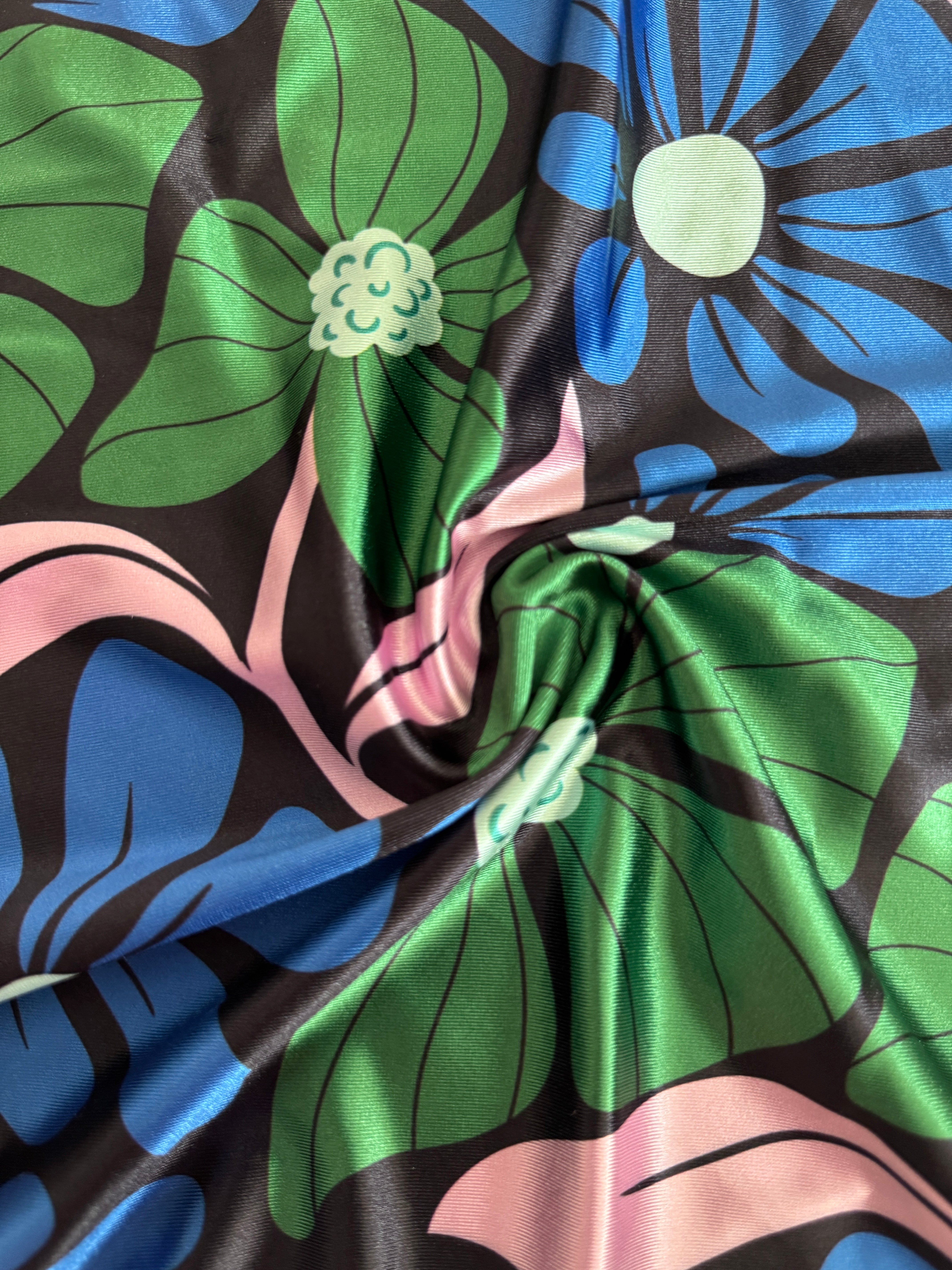 Blue Retro Blossom Flowers Nylon Spandex, Kiki Sewing Store, Luxury Fabric, Cheap Fabric Store, Kiki Textiles, Textile by the Yard, Los Angeles Fabrics