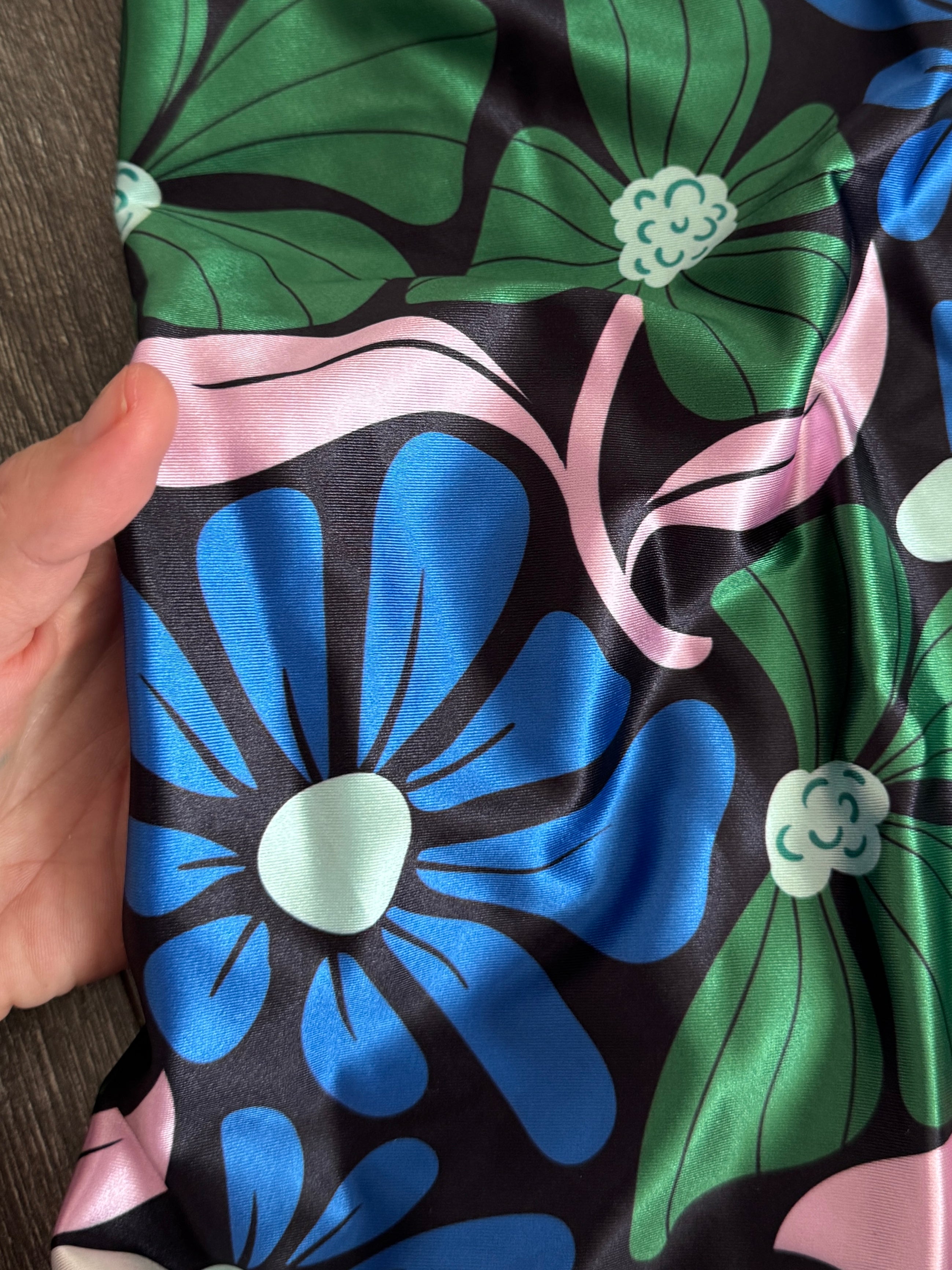 Blue Retro Blossom Flowers Nylon Spandex, Kiki Sewing Store, Luxury Fabric, Cheap Fabric Store, Kiki Textiles, Textile by the Yard, Los Angeles Fabrics