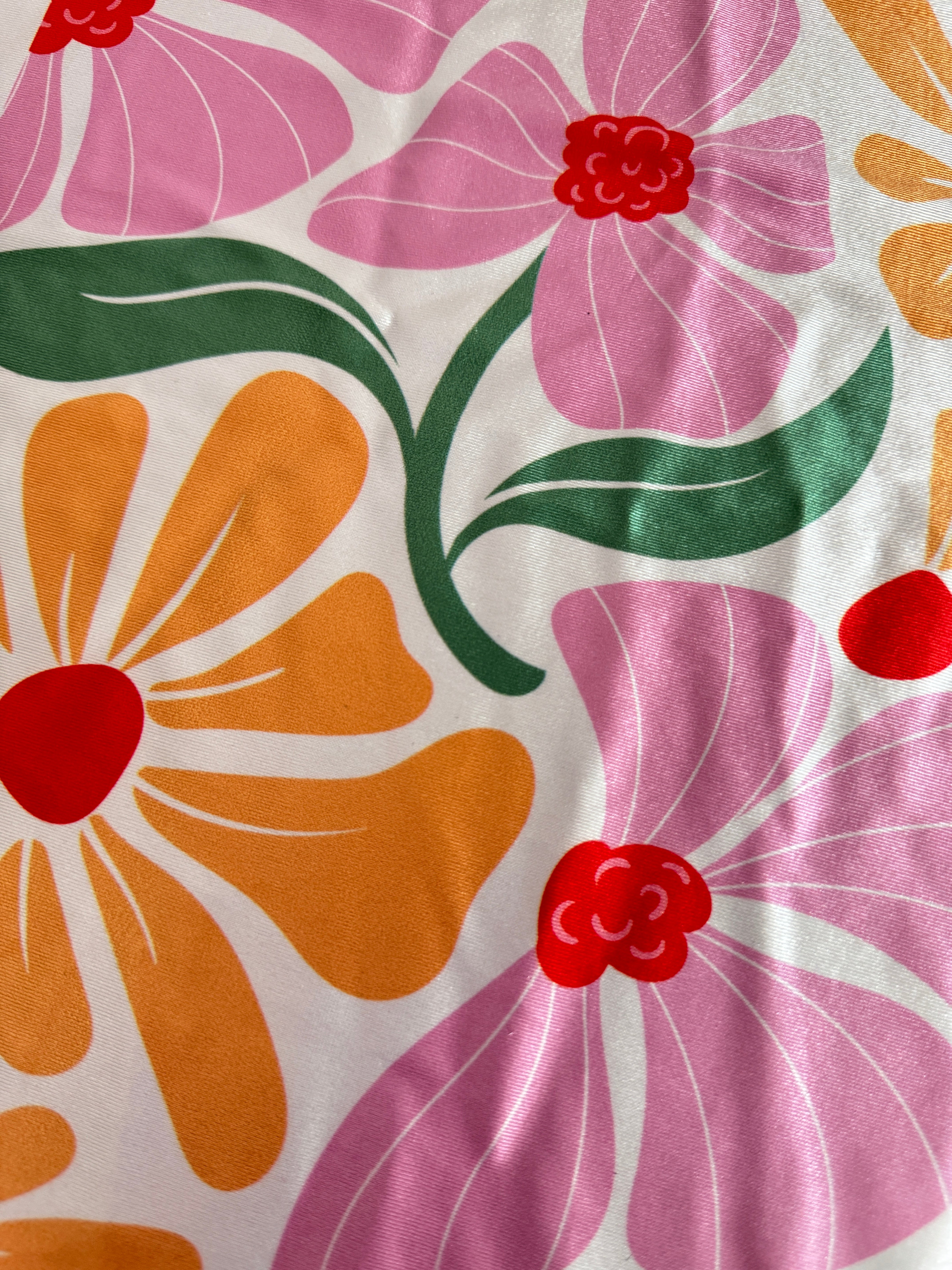 Pink Retro Blossom Flower Nylon Spandex, Nylon Spandex Print, Printed Spandex Fabric, Stretch Print Fabric, Printed Stretch Fabric, Spandex Print Fabric, Printed Fabric Stretch