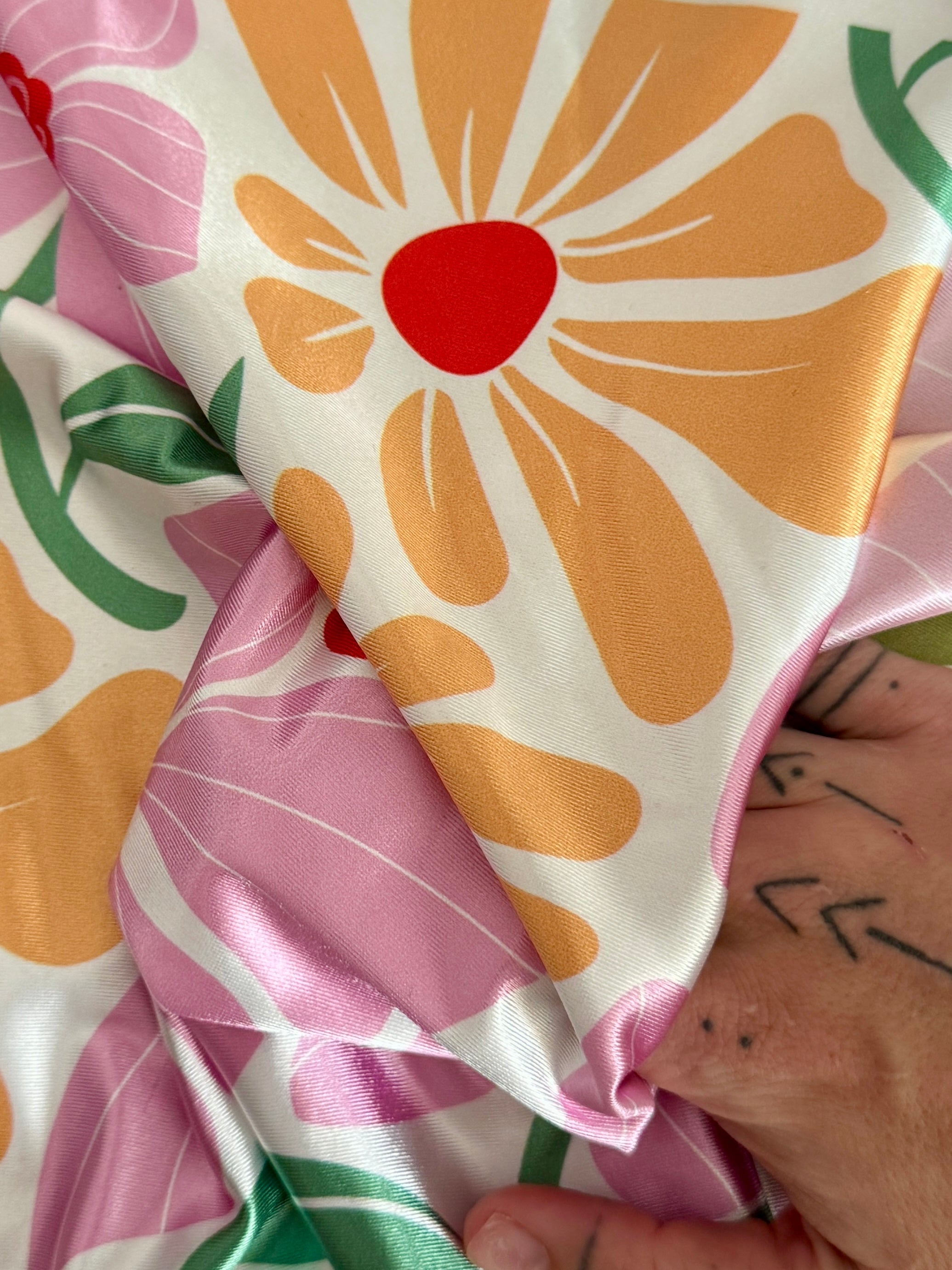 Pink Retro Blossom Flower Nylon Spandex, Kiki Sewing Store, Luxury Fabric, Cheap Fabric Store, Kiki Textiles, Textile by the Yard, Los Angeles Fabrics