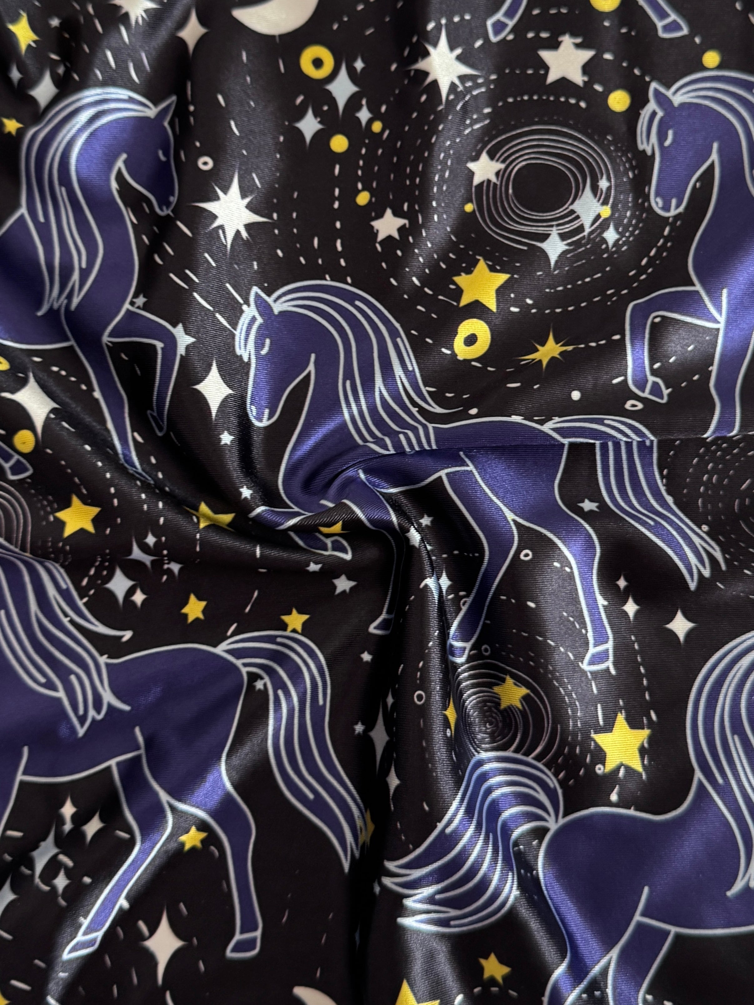 Celestial Horses Nylon Spandex, Nylon Spandex Print, Printed Spandex Fabric, Stretch Print Fabric, Printed Stretch Fabric, Spandex Print Fabric, Printed Fabric Stretch