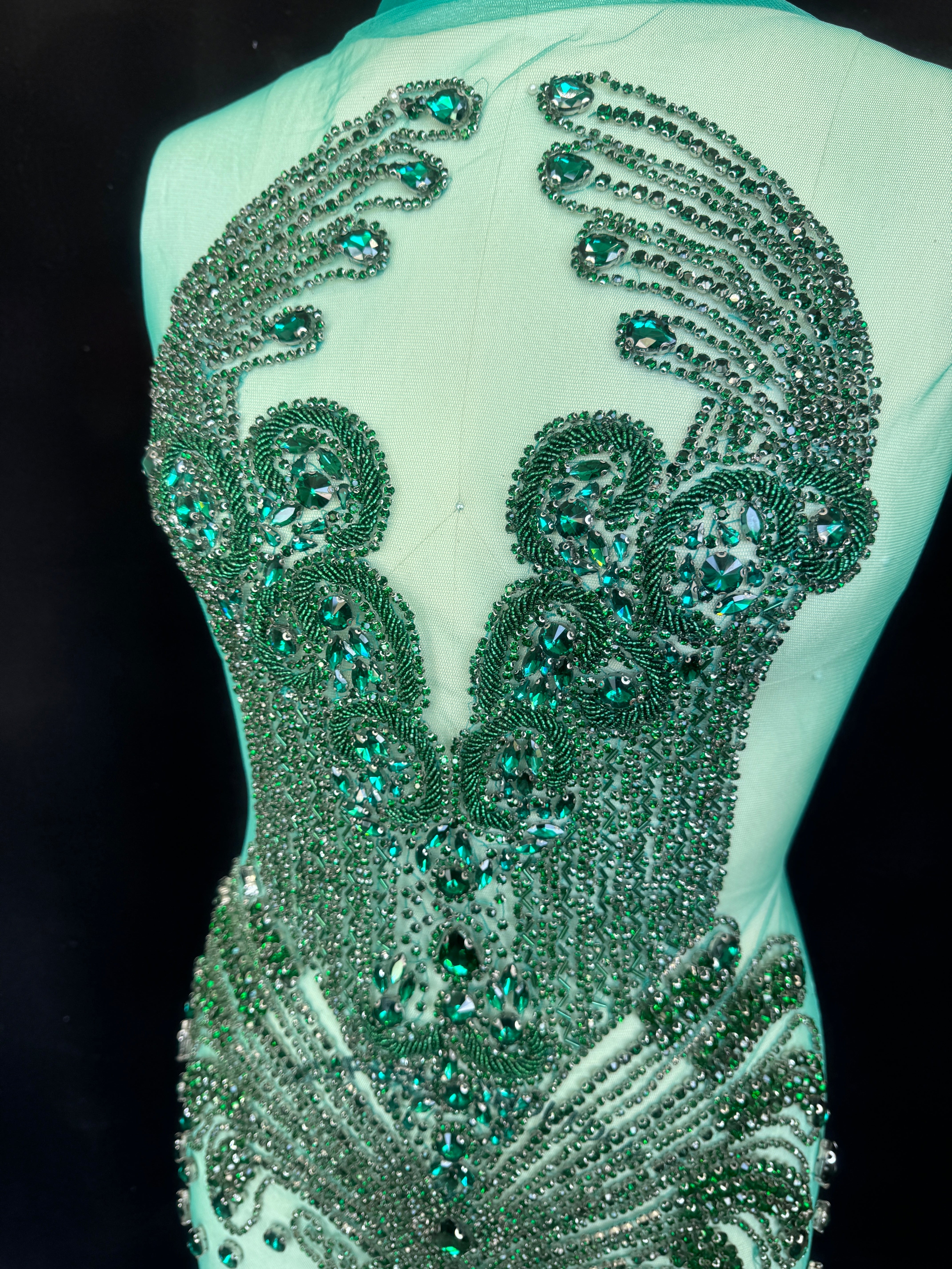 Tina Emerald Green Rhinestone Bodice Applique, Green Rhinestones Applique, Embellished Clothing, Rhinestone Applications, Rhinestone Embroidery, Rhinestone Patch, Dress Patch, Rhinestones for Dress