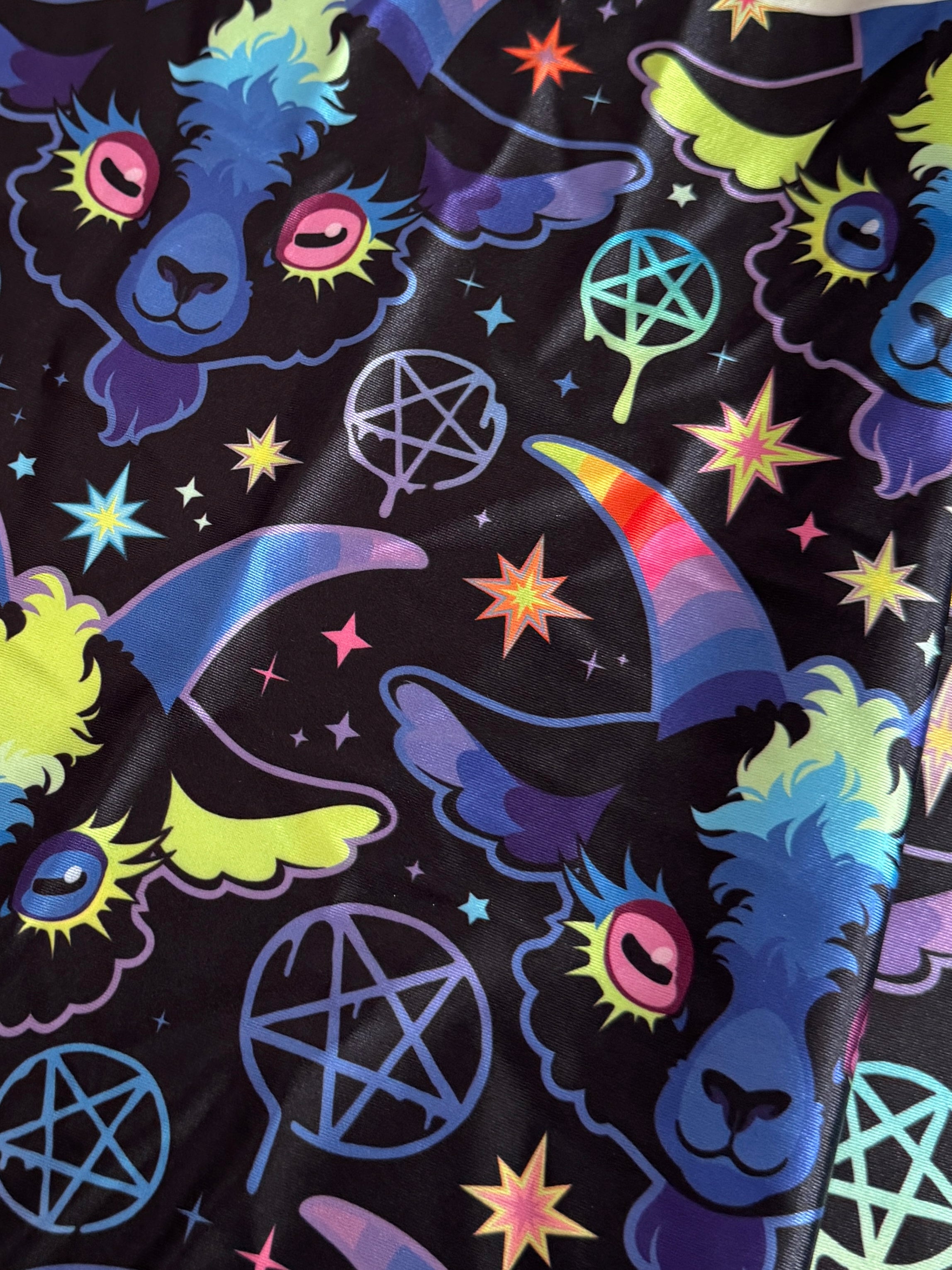 Neon Mystic Goat Nylon Spandex, Nylon Spandex Print, Printed Spandex Fabric, Stretch Print Fabric, Printed Stretch Fabric, Spandex Print Fabric, Printed Fabric Stretch