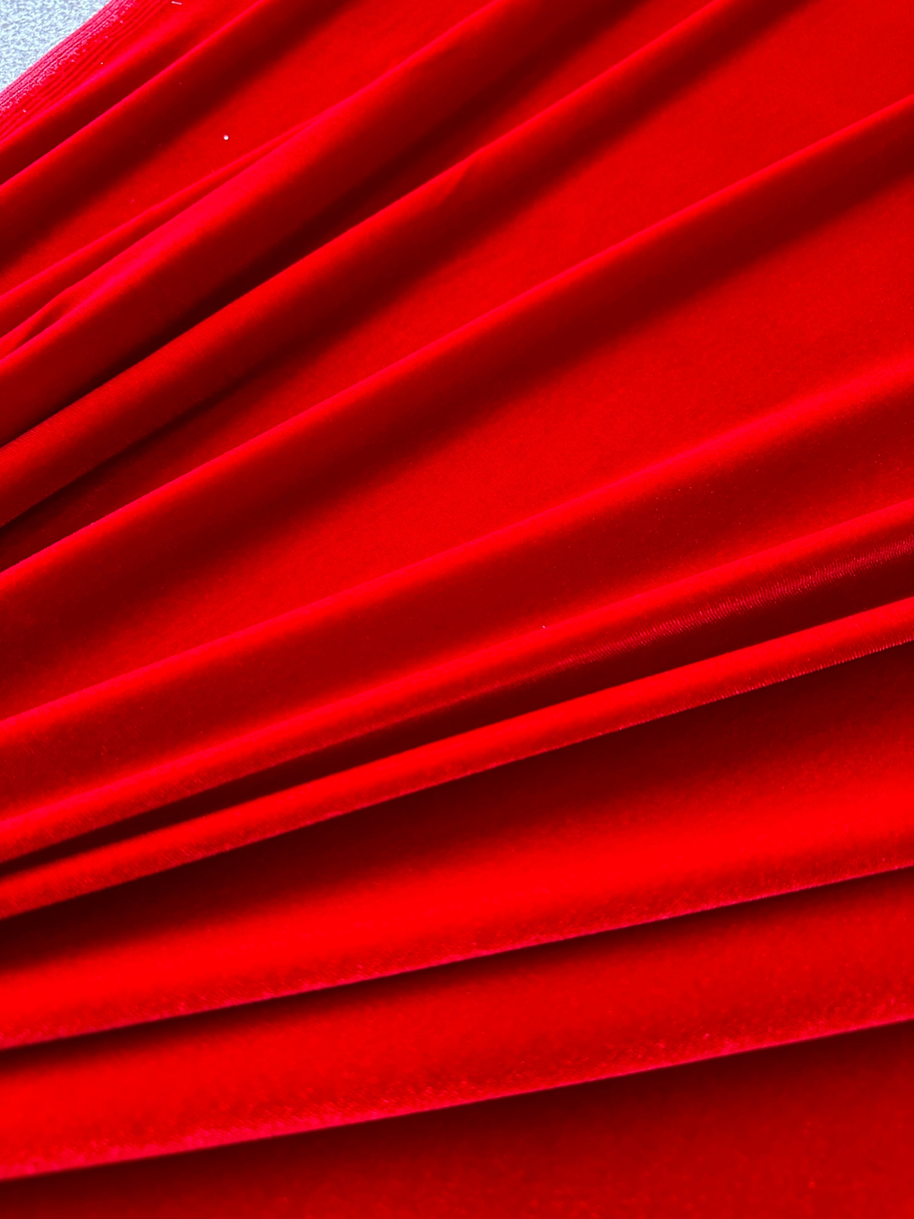 red stretch velvet, dark red stretch velvet, light red stretch velvet, blood red stretch velvet, stretch velvet for woman, stretch velvet for bride, stretch velvet on sale, stretch velvet on discount, premium stretch velvet, kiki textile stretch velvet, buy stretch velvet online