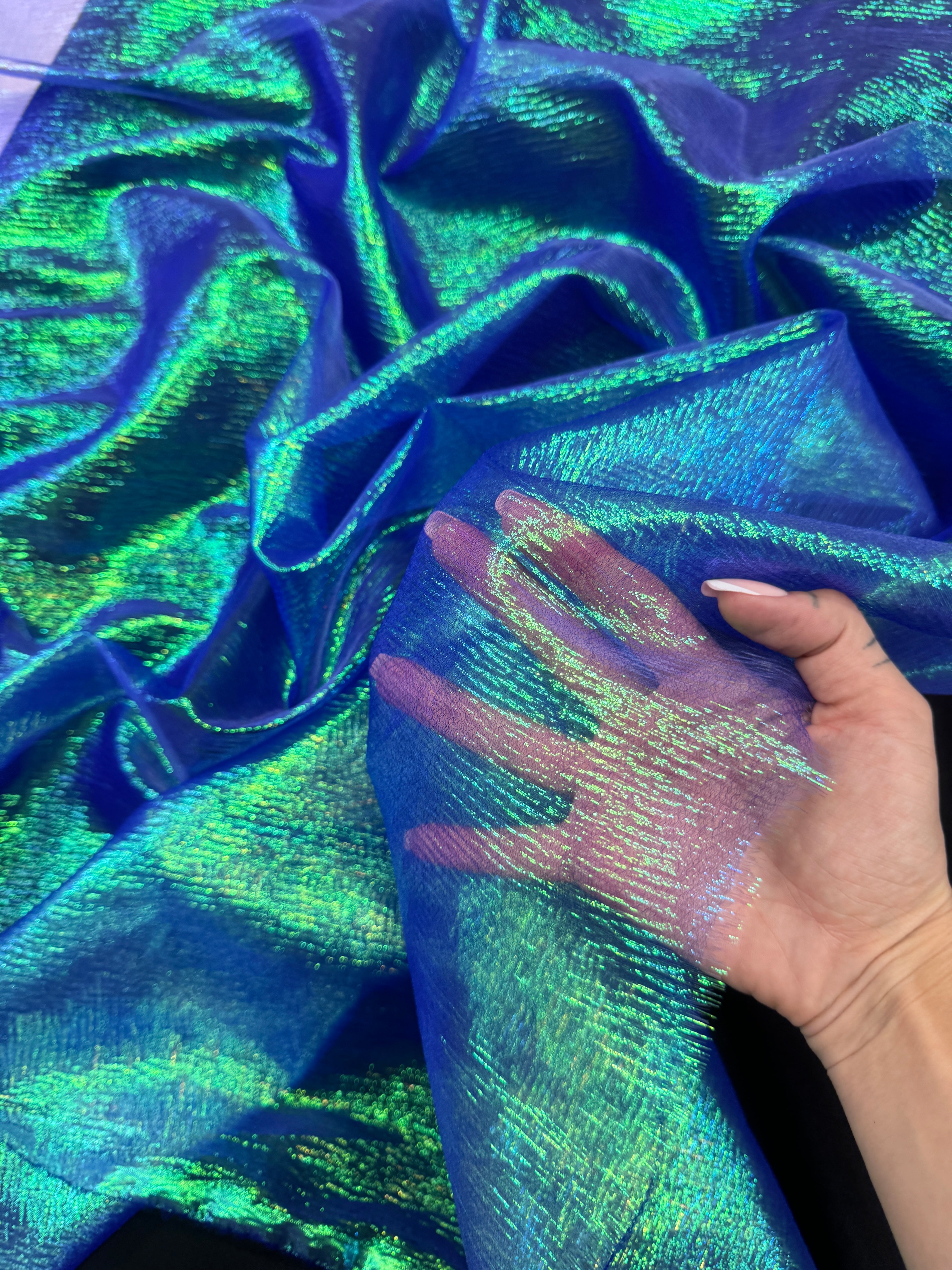 Blue Iridescent Crushed Organza