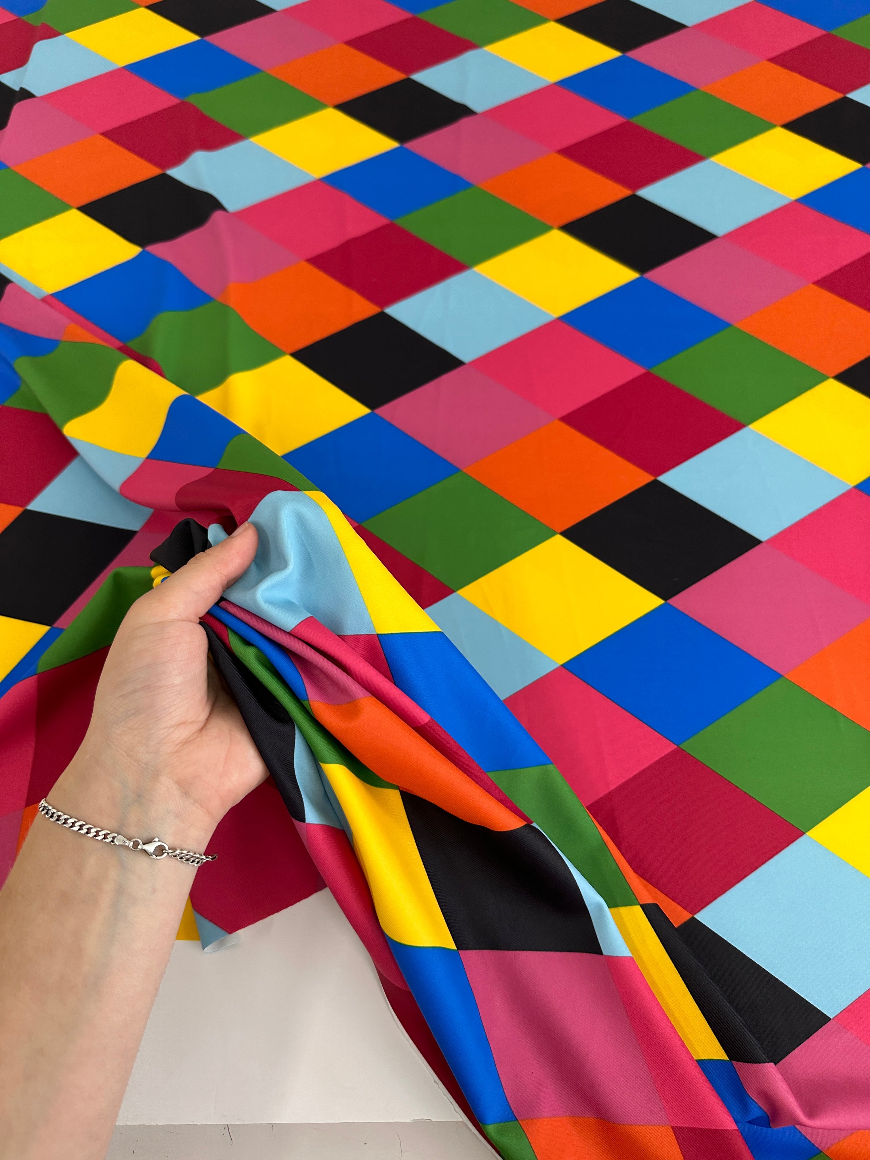 Multicolor Checkered Nylon Spandex, Navy Spandex, Nylon Spandex, Shiny Spandex,Stretch Fabric, 4 way stretch fabric, Fabric on Sale, Activewear Fabric, Polyester Fabric