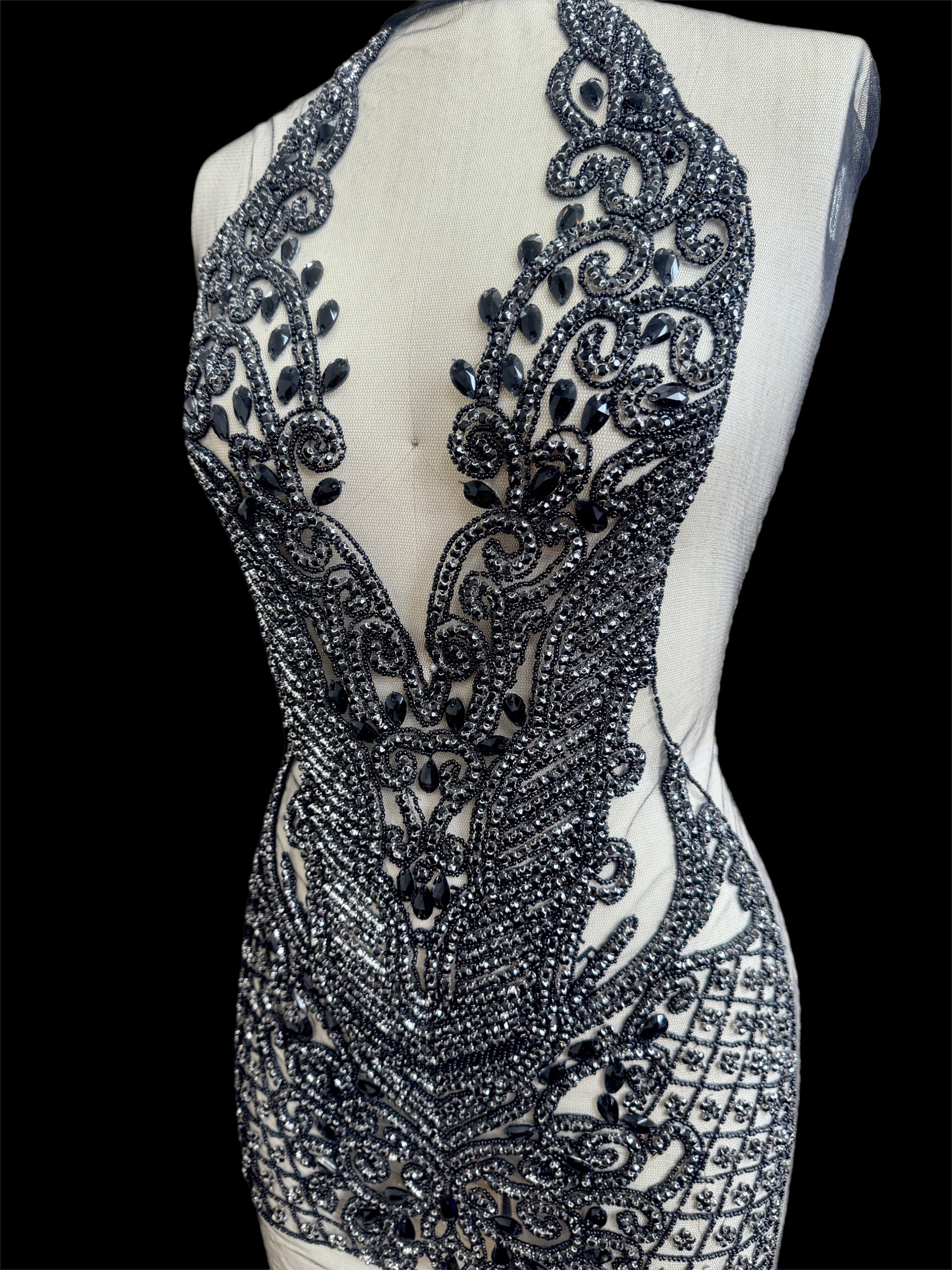 Brenda Risque Textiles Brenda Black Rhinestone Bodice Applique – KikiTextiles