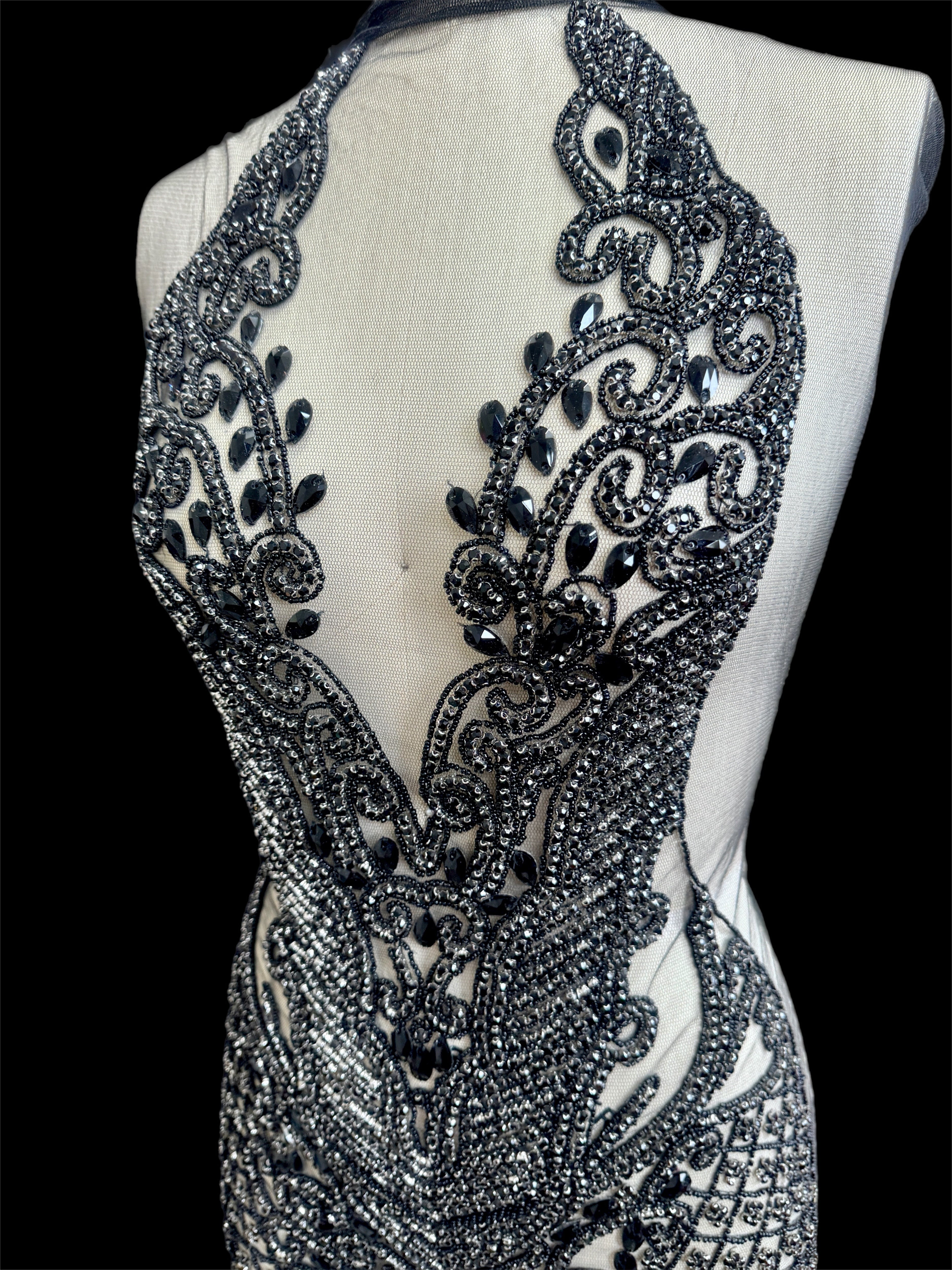 Brenda Risque Textiles Brenda Black Rhinestone Bodice Applique – KikiTextiles