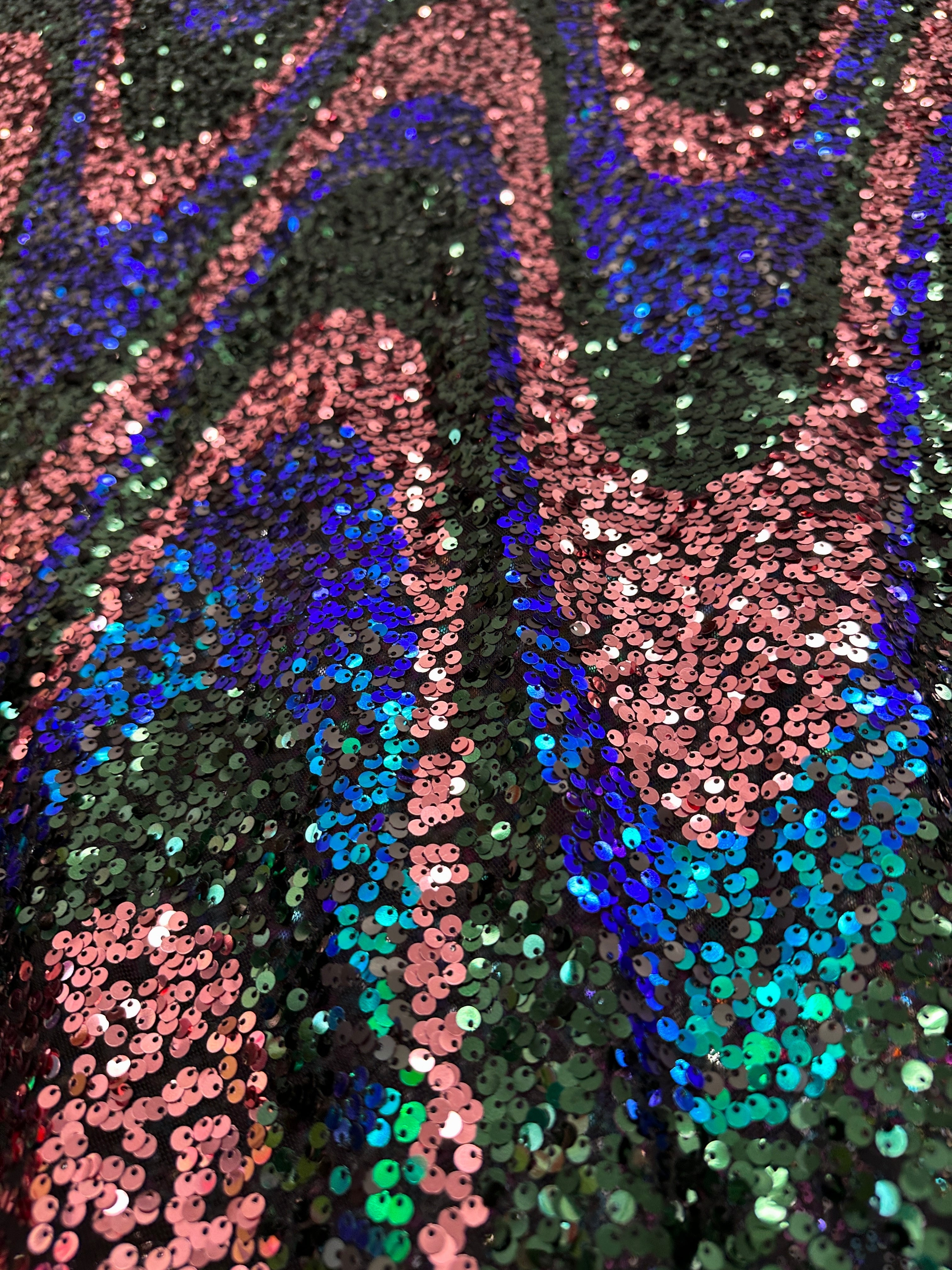 blue pink iridescent Sequins on Mesh, light blue sequins on mesh, pink sequin on mesh, dark blue sequin on mesh for woman, rose pink sequin on mesh for bride, multicolor sequin on mesh on discount, sequin on mesh on sale, premium sequin on mesh, kiki textile sequin on mesh, sequin on mesh for party wear