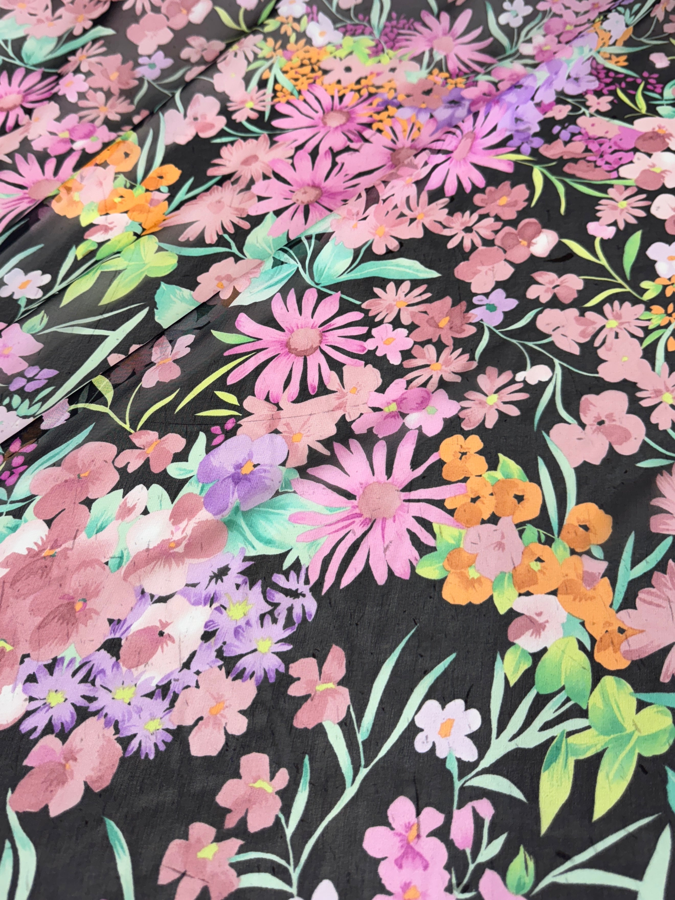 Spring Floral Silk Chiffon, Silk Chiffon Fabric, Pure Silk Chiffon, Luxury Silk Fabric, Lightweight Silk Fabric, Sheer Silk Fabric, Designer Silk Fabric, High End Silk Fabric
