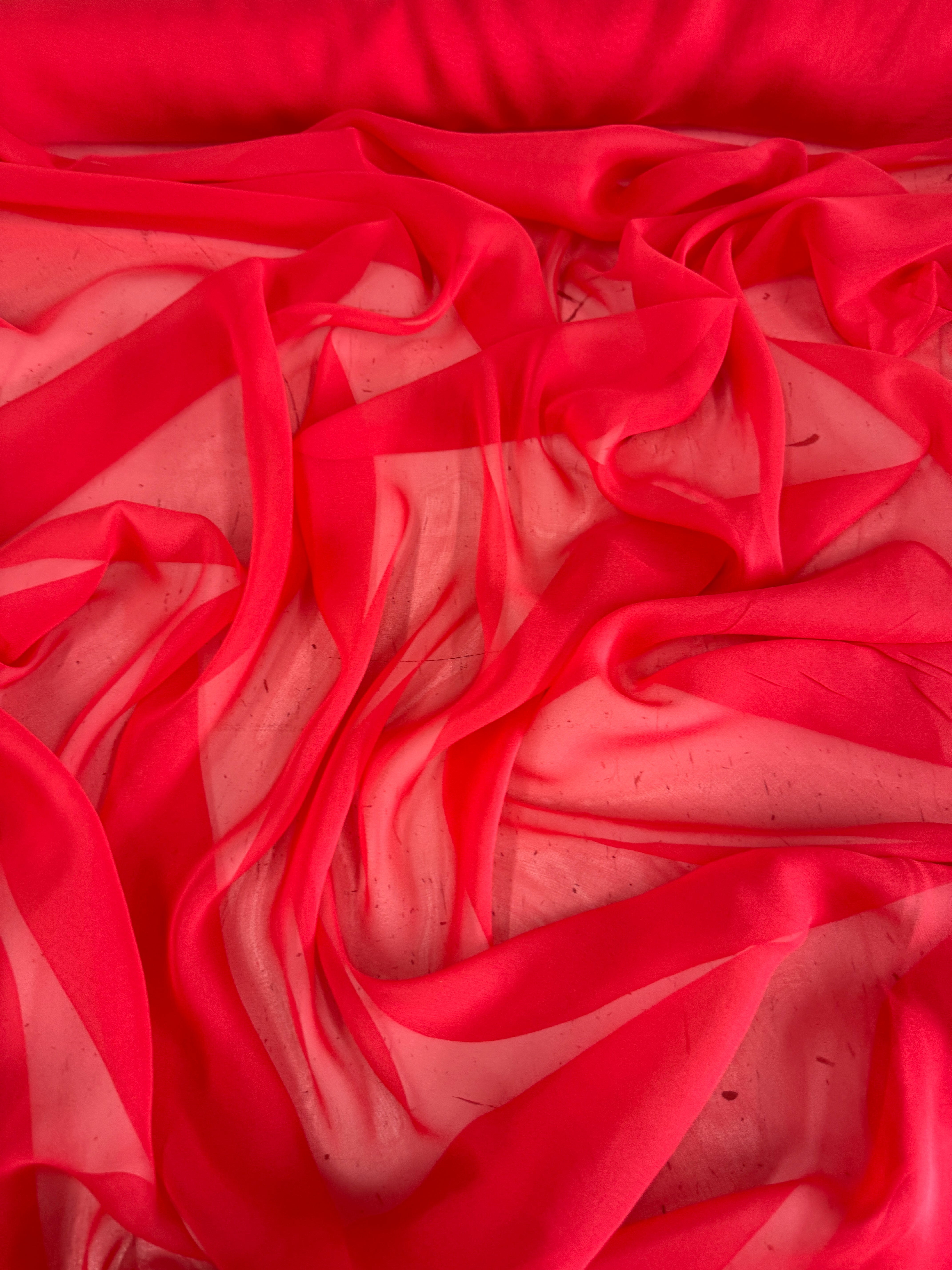 Vibrant Red Silk Chiffon, Pure Silk Chiffon, Luxury Silk Fabric, Lightweight Silk Fabric, Sheer Silk Fabric, Designer Silk Fabric, High End Silk Fabric