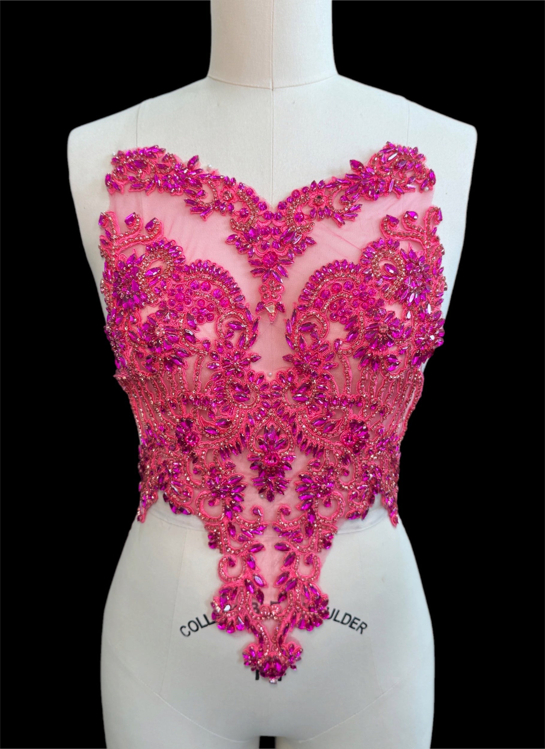 Alex Fuchsia Rhinestone Bodice Applique, dark pink rhinestone, pink rhinestone, light pink rhinestone