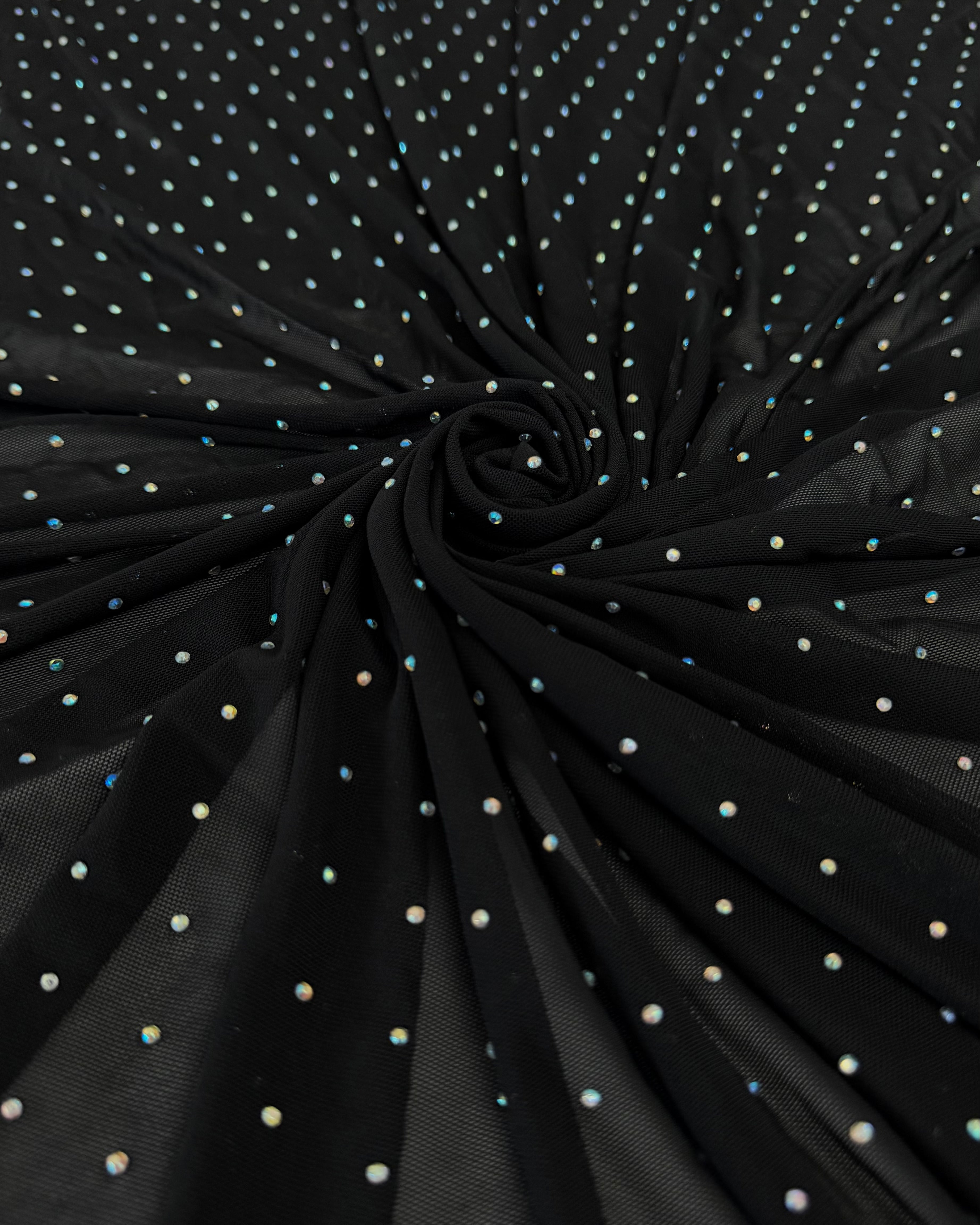 Black Iridescent Rhinestone Mesh, Crystal Mesh Fabric, Rhinestone Mesh Fabric, Iridescent Crystal Fabric, Sparkle Mesh Fabric, Stretch Rhinestone Mesh