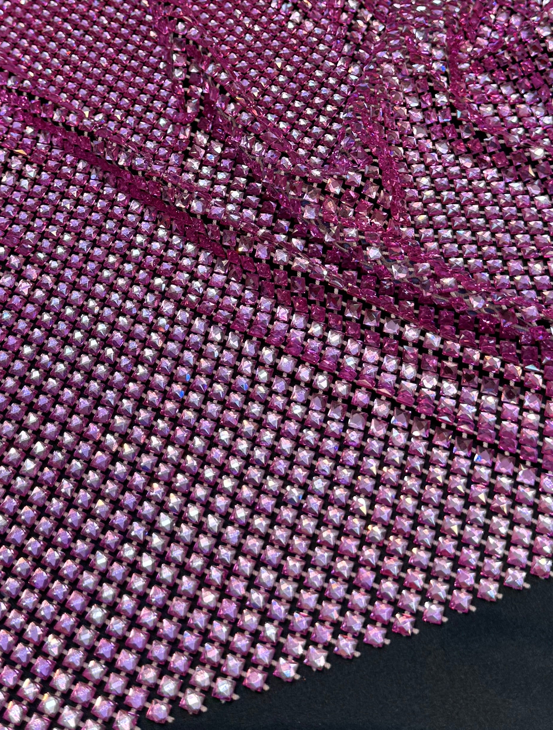 Pink Luxury Rhinestone Mesh, Rhinestone Mesh Fabric, Crystal Mesh Fabric, Beaded Mesh Fabric, Embellished Mesh Fabric, Sequin Mesh Fabric, Sparkle Mesh Fabric