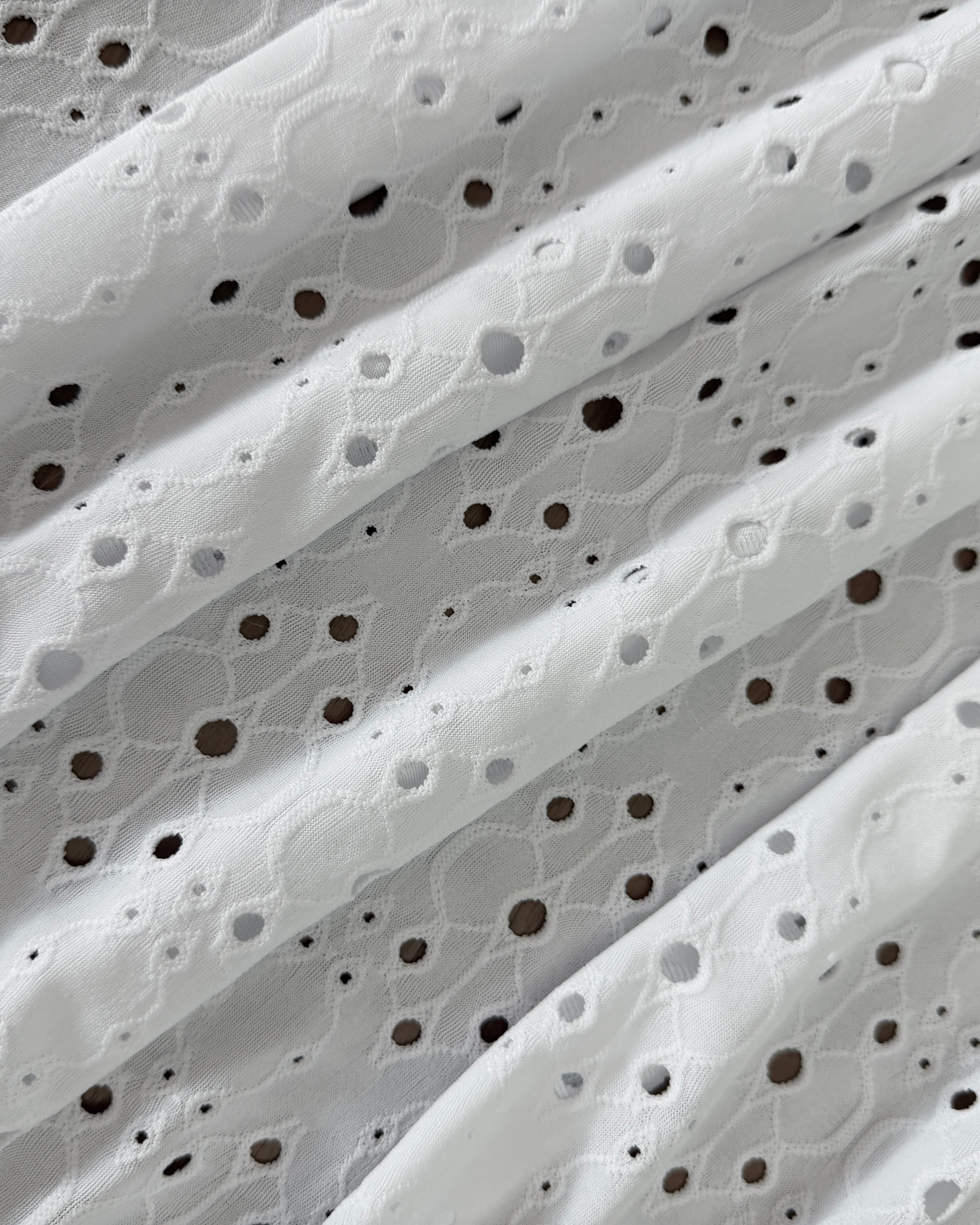 White 4 Way Stretch Eyelet Jacquard Knit, Eyelet Jacquard Knit Fabric, Stretch Eyelet Fabric, Jacquard Knit Fabric, Textured Knit Fabric, Breathable Knit Fabric