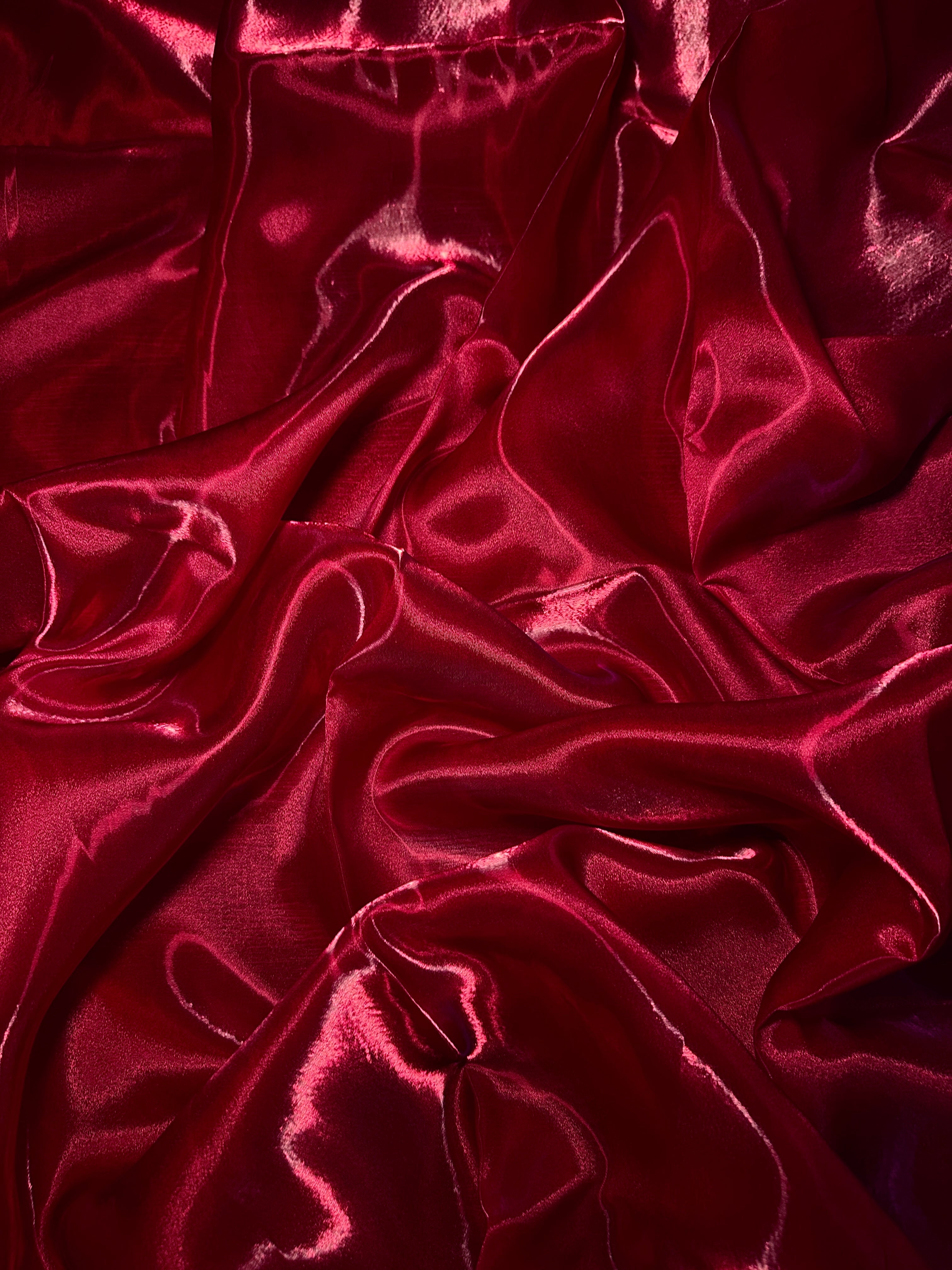 Cranberry Red Liquid Shimmery Organza, Shiny Organza Cloth, Sheer Shimmer Organza, Glossy Organza Textile, Luxury Organza Fabric, Lightweight Shimmer Fabric