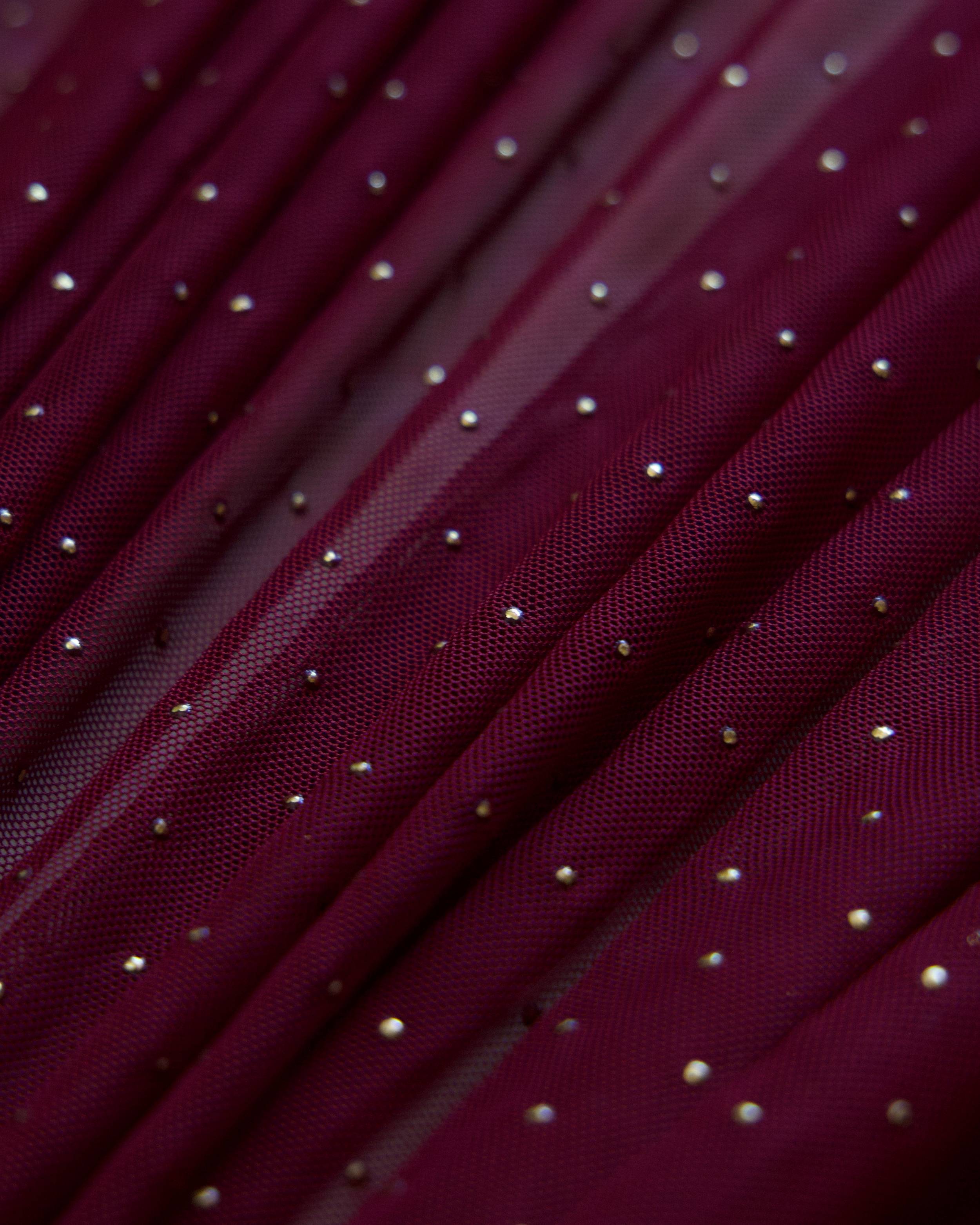 Burgundy & Gold Micro Stud Mesh, Rhinestone Mesh Fabric, Stretch Mesh Fabric, Studded Mesh, Crystal Mesh Fabric, Sparkle Mesh, Sheer Stretch Mesh, Bling Mesh Fabric