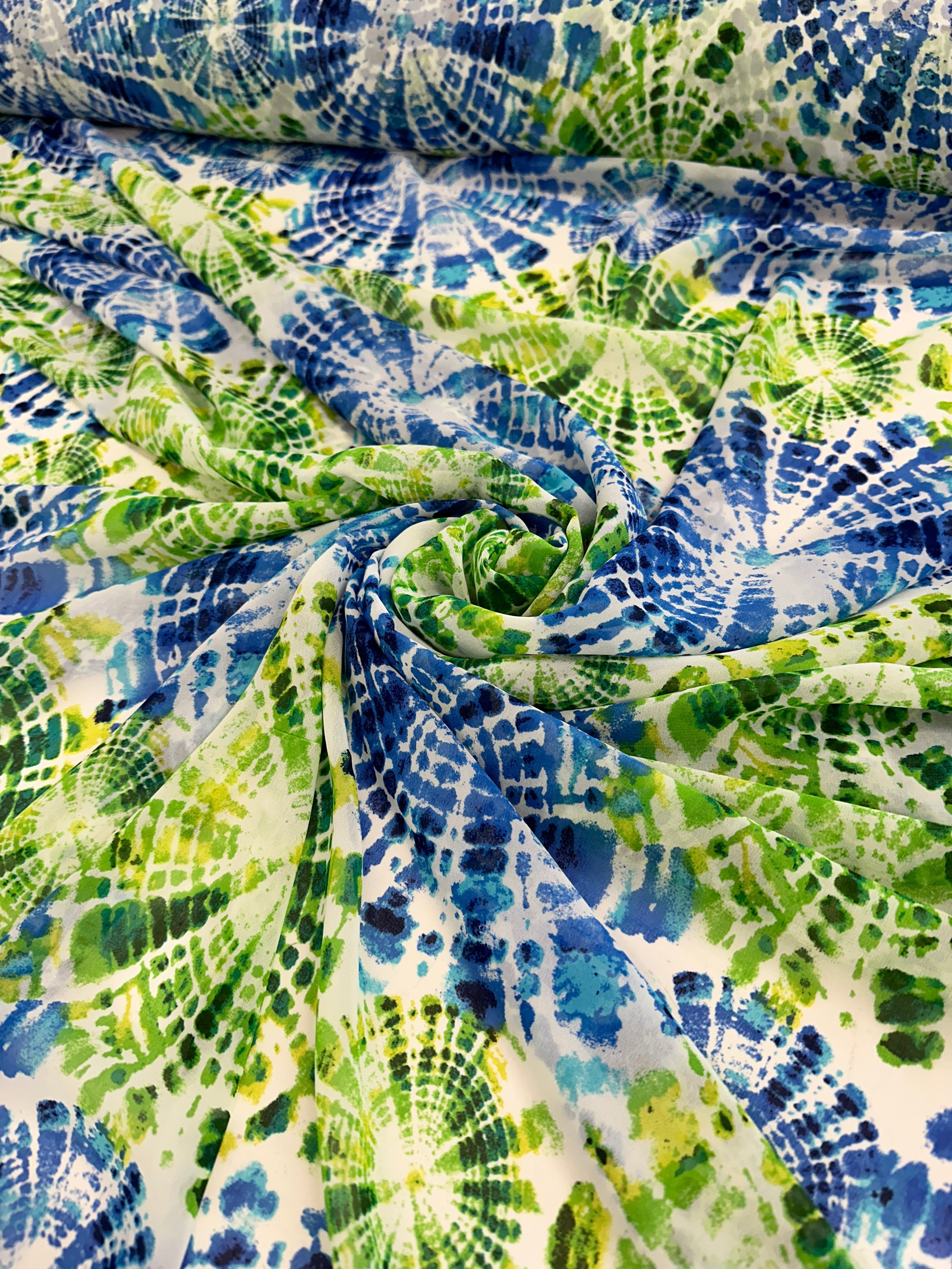 Tie Dye Blue Green Hi Multi Chiffon, Blue Green chiffon, Blue Green organza, crystal chiffon, Crystal chiffon for woman, chiffon for bride, premium chiffon, chiffon in low price, chiffon for party wear, chiffon for gown