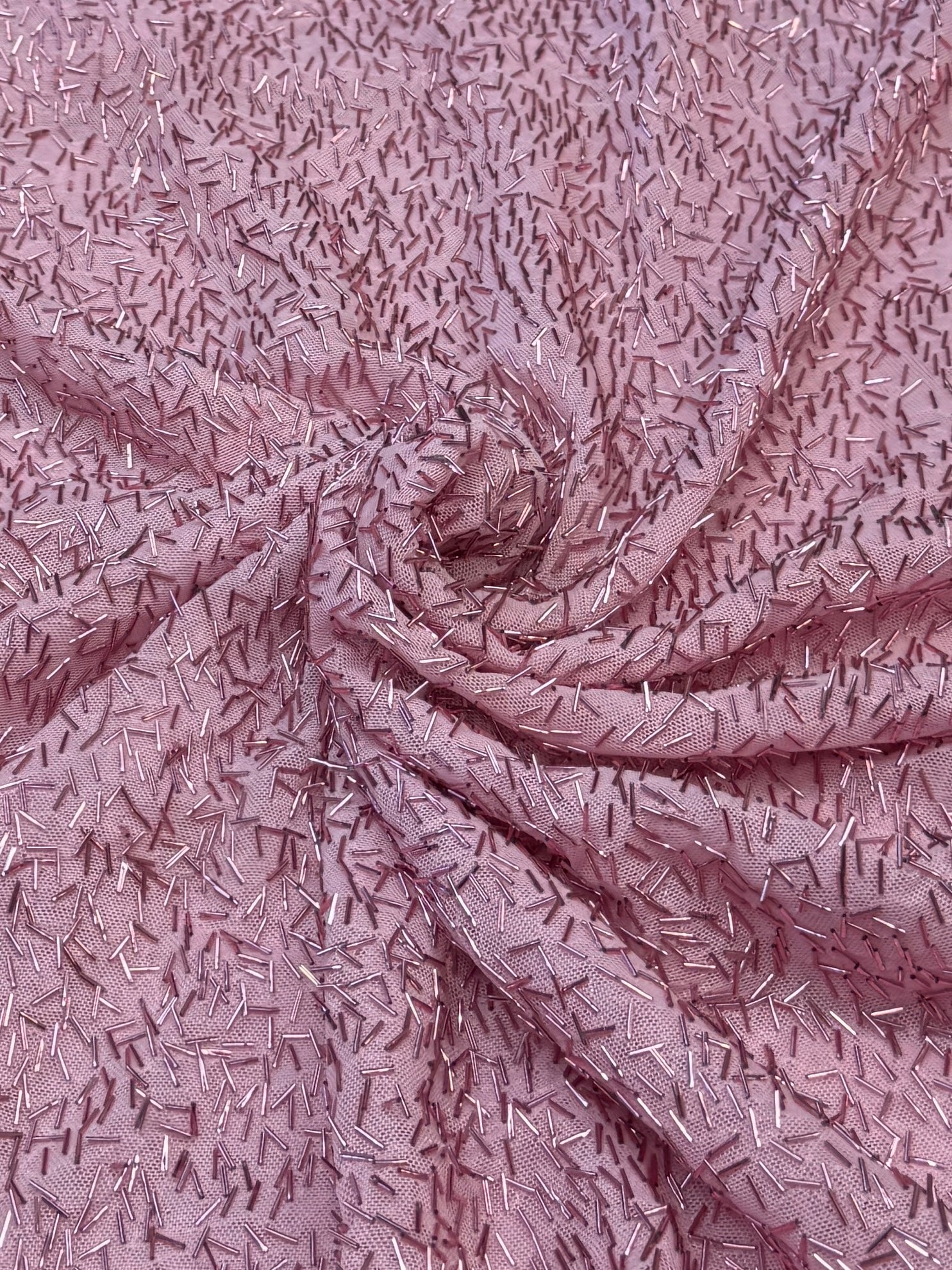 Blush Pink Bugle Beaded Stretch Mesh, Beaded Stretch Mesh, Stretch Mesh Fabric, Bugle Bead Fabric, Beaded Mesh Fabric, Embellished Mesh Fabric, Stretch Beaded Fabric, Mesh Fabric Stretch