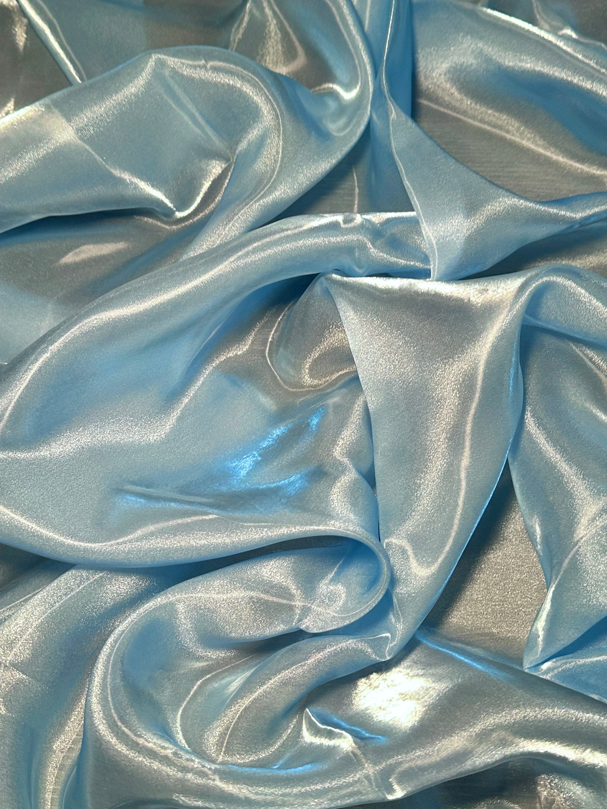 Baby Blue Liquid Shimmery Organza, Metallic Organza Fabric, Shiny Organza Cloth, Sheer Shimmer Organza, Glossy Organza Textile, Luxury Organza Fabric, Lightweight Shimmer Fabric