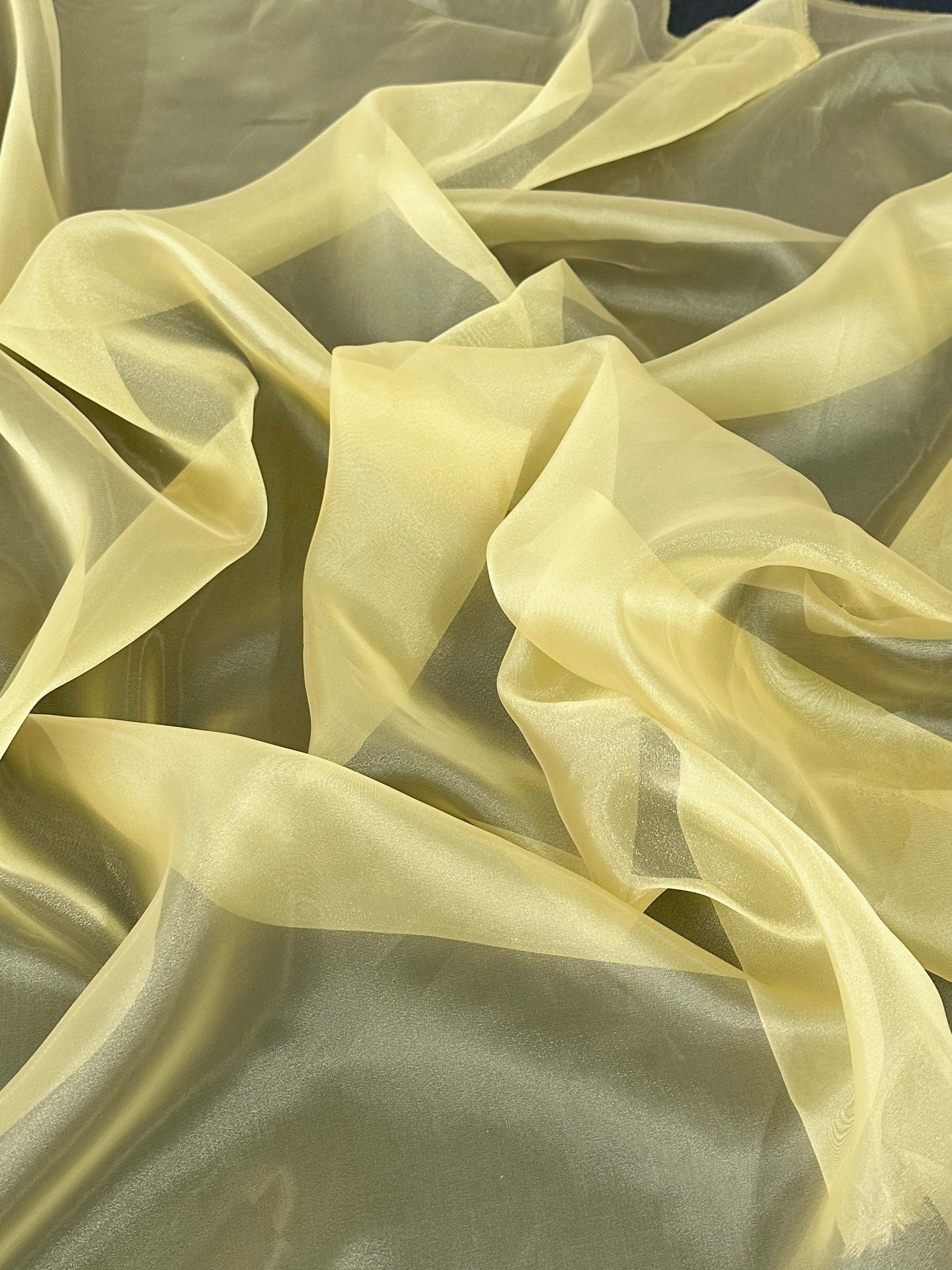 Banana Yellow Crystal Organza, Yellow crystal chiffon, Yellow organza, crystal chiffon, Yellow crystal chiffon for woman, chiffon for bride, premium chiffon, chiffon in low price, chiffon for party wear, chiffon for gown