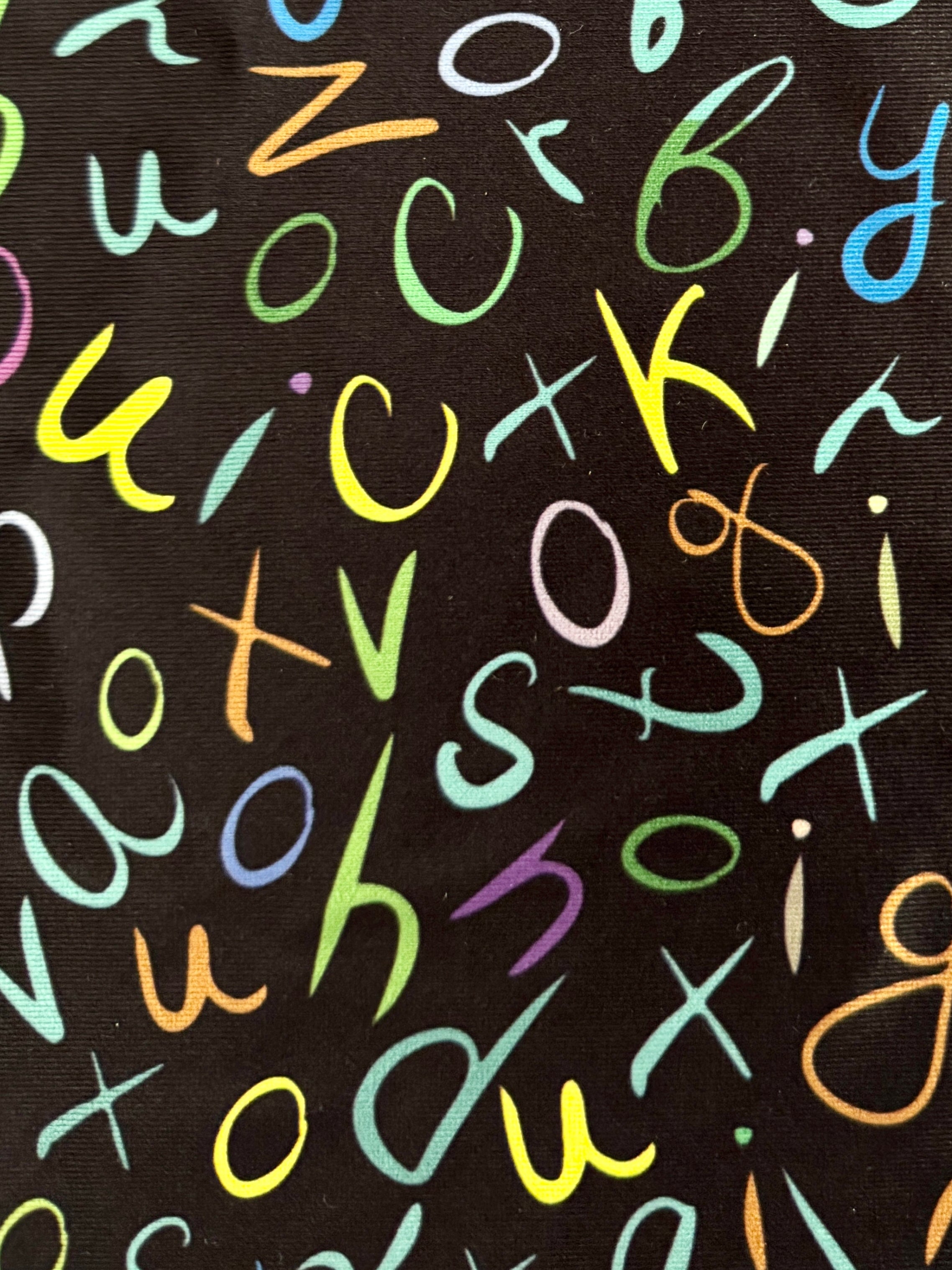 Multicolor Letter Scribble Nylon Spandex, Nylon Spandex Print, Printed Spandex Fabric, Stretch Print Fabric, Printed Stretch Fabric, Spandex Print Fabric, Printed Fabric Stretch