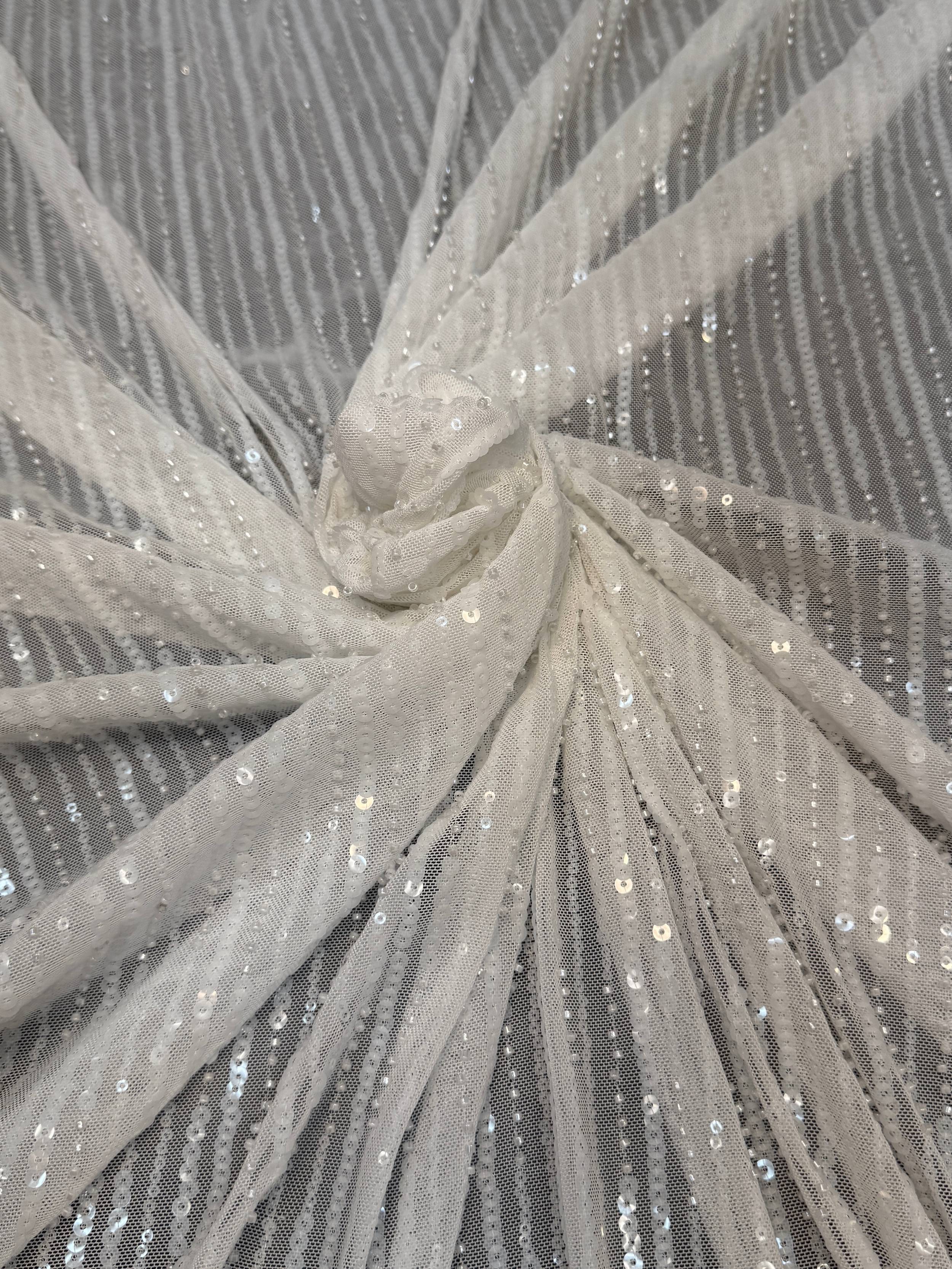 Off White Waterfall Stretch Sequin Mesh, Waterfall Sequin Fabric, Sequin Stretch Fabric, Sparkle Mesh Fabric, Glitter Mesh Fabric, Stretch Mesh Fabric