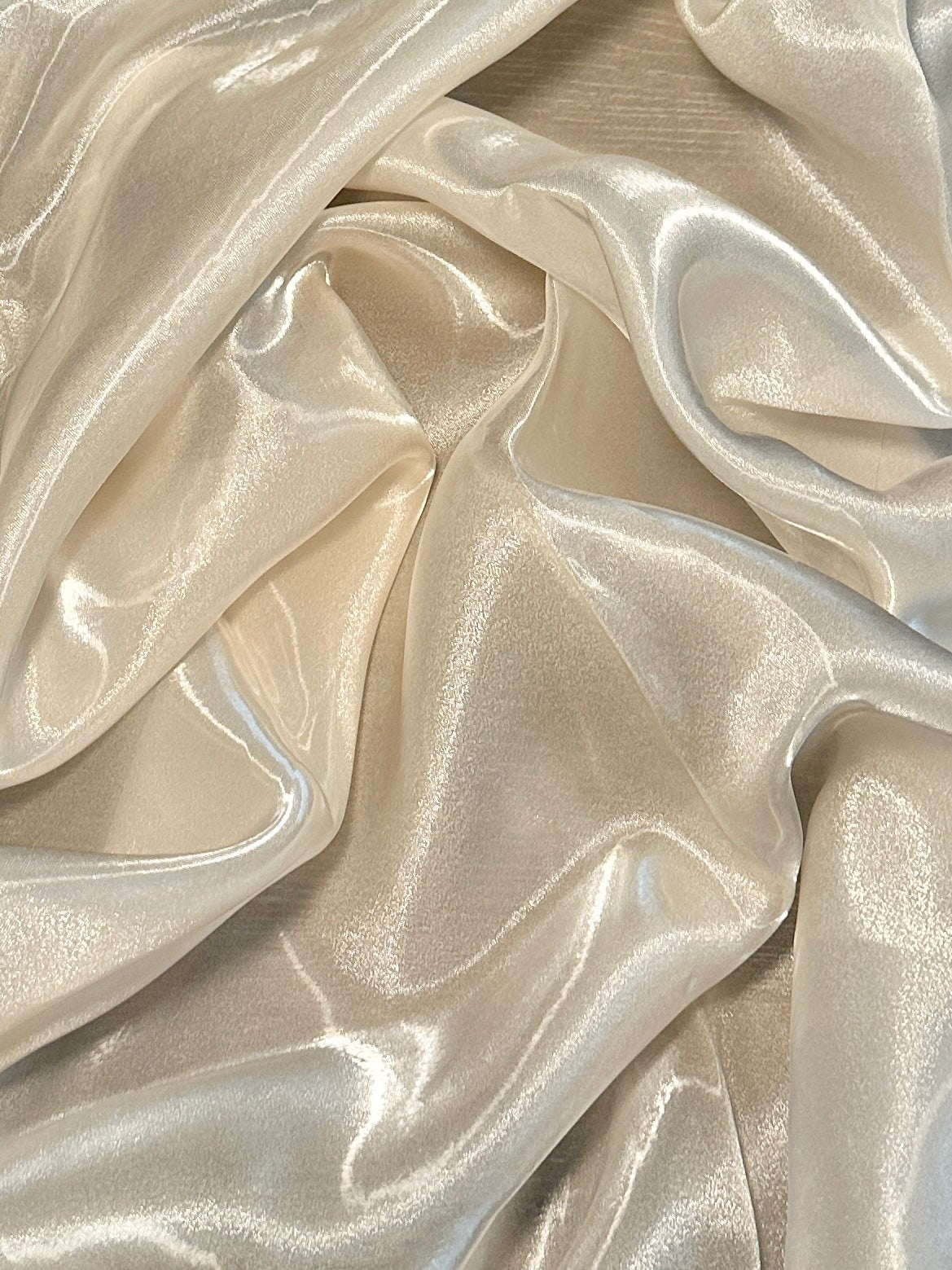 Ivory Liquid Shimmery Organza, Shiny Organza Cloth, Sheer Shimmer Organza, Glossy Organza Textile, Luxury Organza Fabric, Lightweight Shimmer Fabric