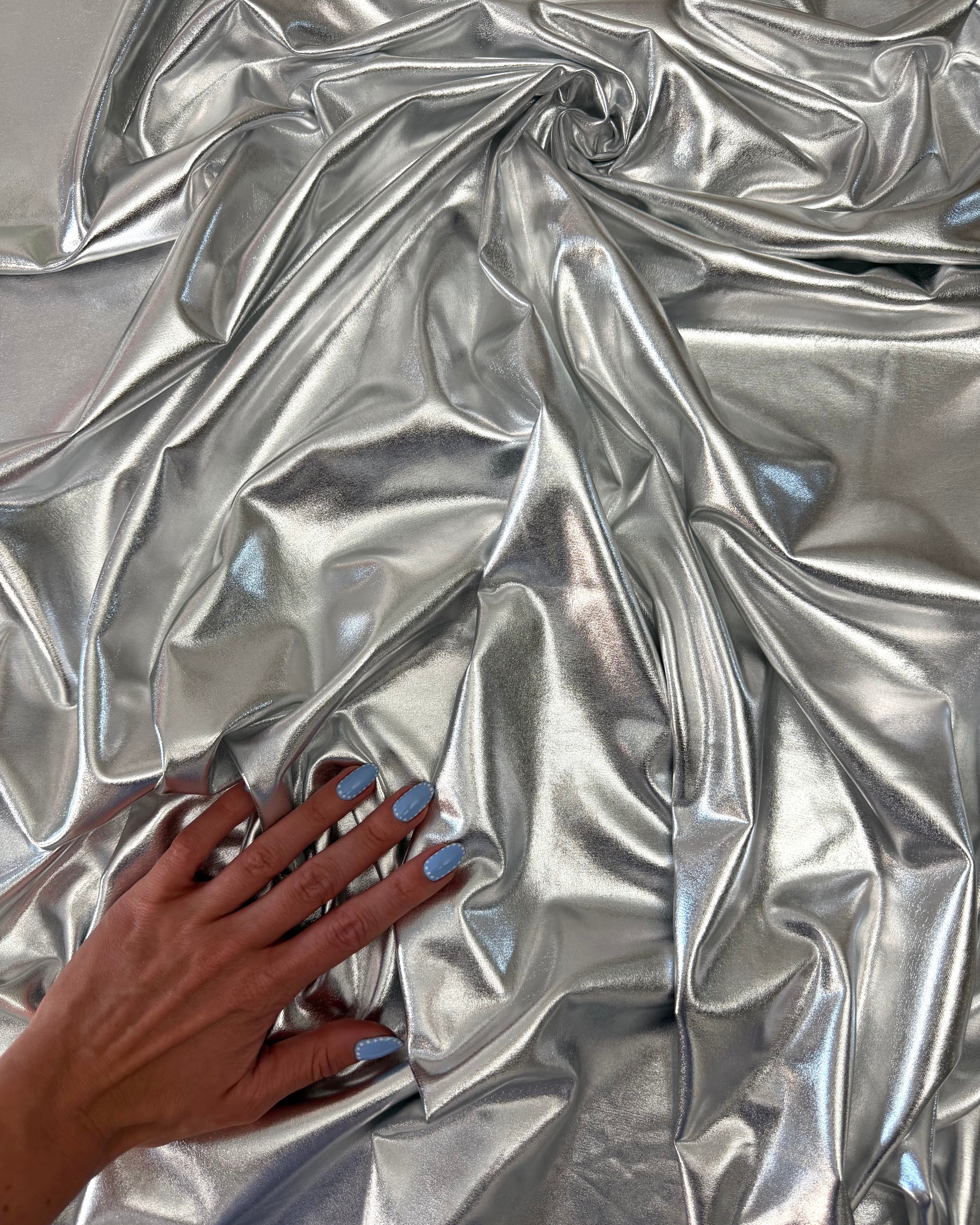 Silver Havana Foiled Spandex, Foiled Spandex Fabric, Metallic Spandex Fabric, Shiny Spandex Fabric, Foil Stretch Fabric, Shimmer Fabric, Hologram Spandex